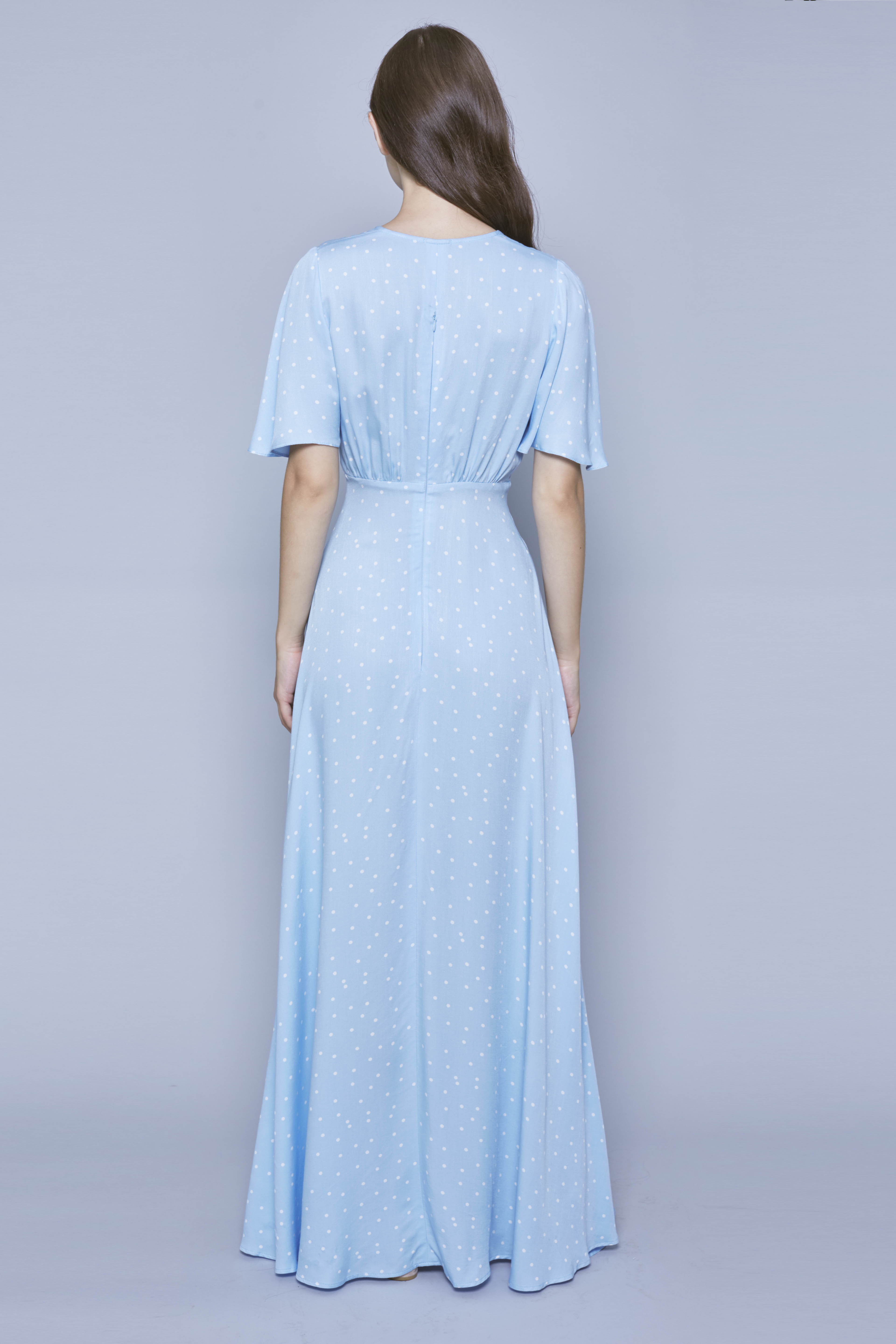 Блакитна сукня максі в білий горох, фото 3