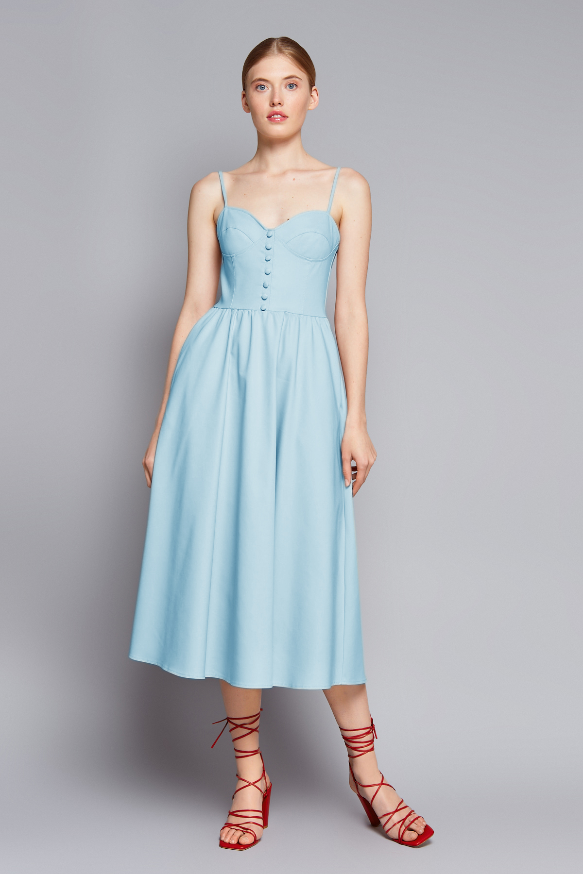 Blue fitted sundress on thin straps, photo 1