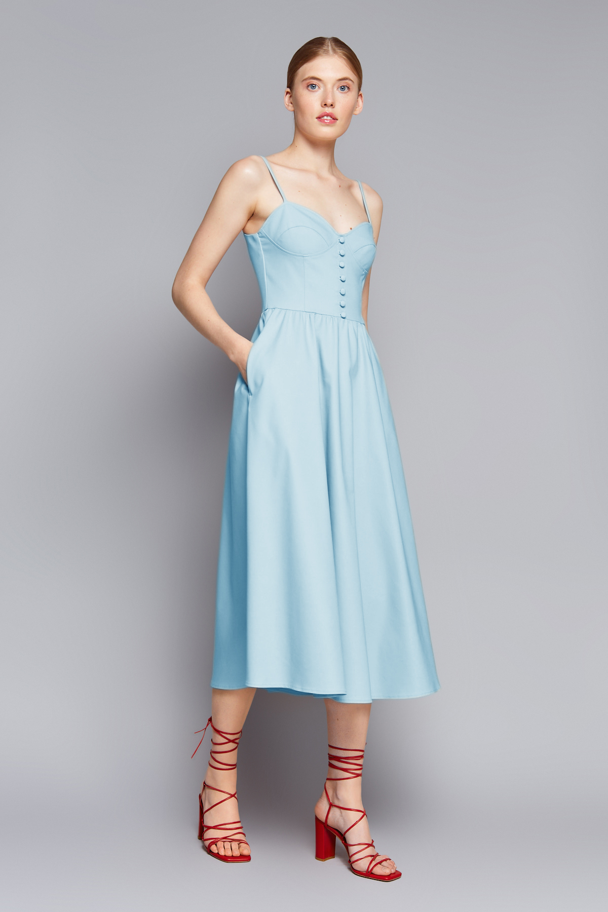 Blue fitted sundress on thin straps, photo 2