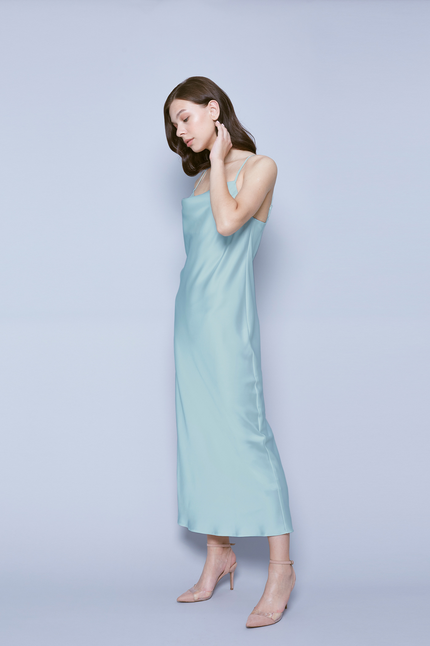 Сукня-комбінація фісташкового кольору зі складкою в області декольте, фото 2
