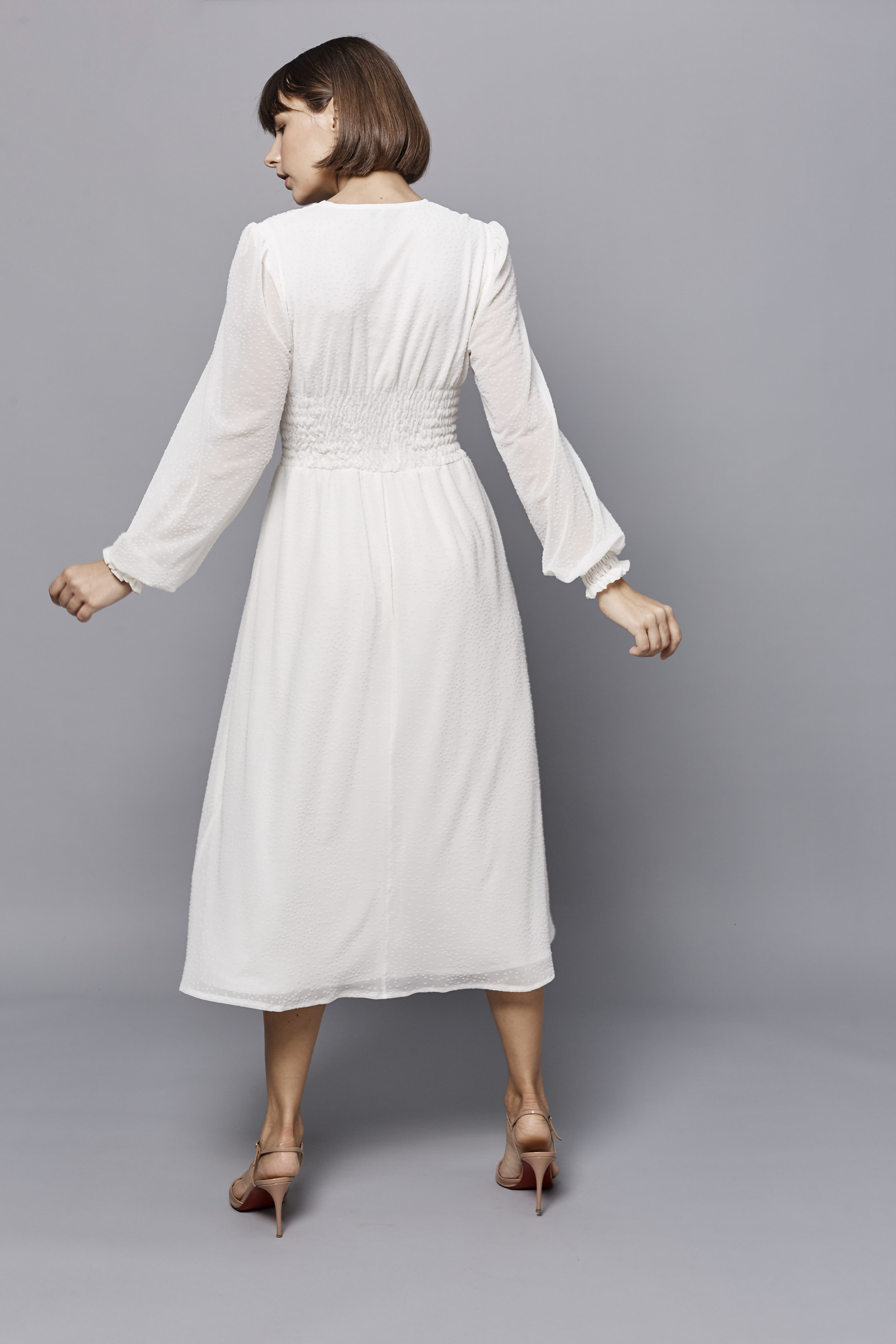 Сукня міді кольору екрю з довгими рукавами, фото 3