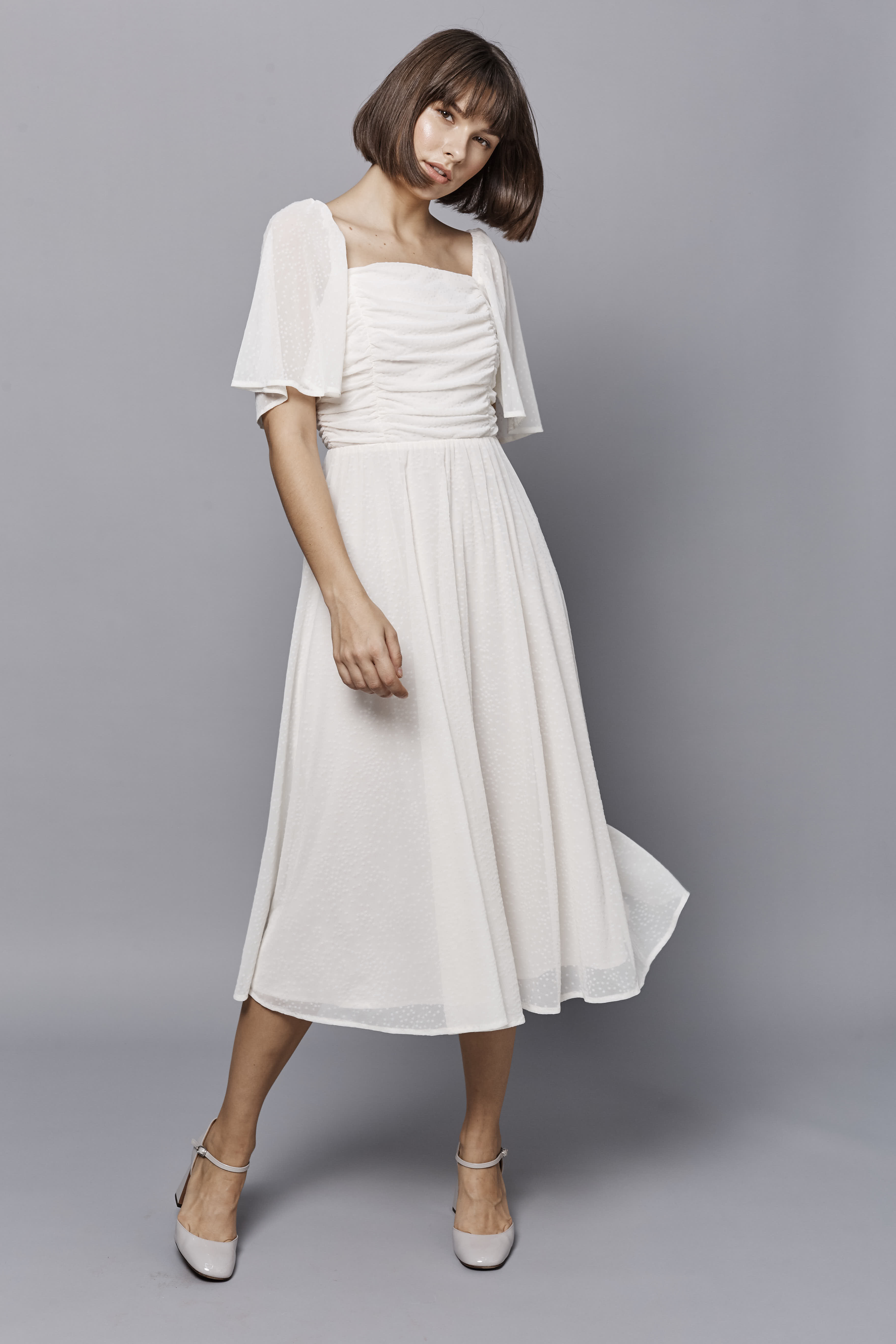 Сукня міді кольору екрю з рукавами кльош, фото 2