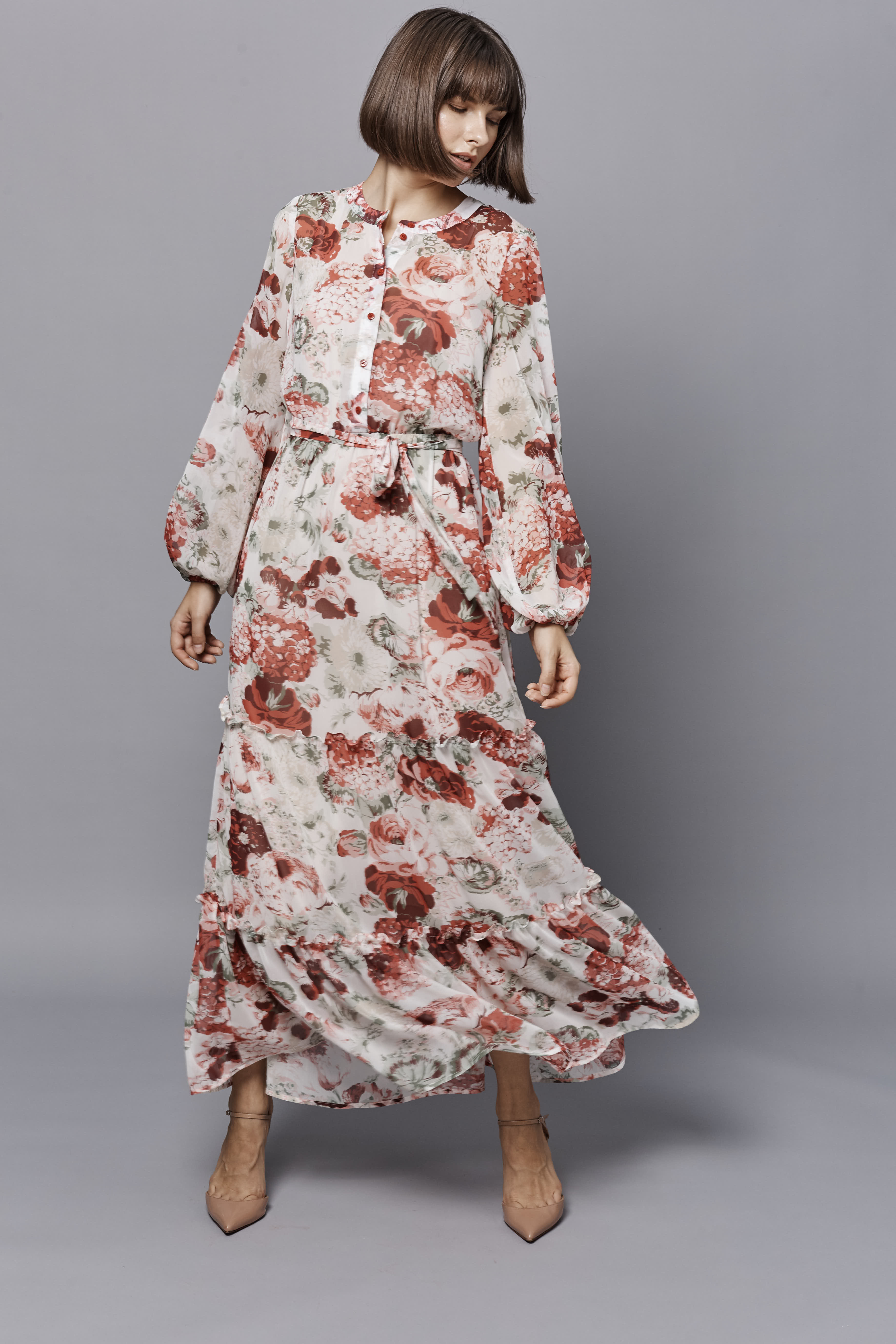 Сукня міді з принтом "червоні квіти" на гудзиках, фото 2