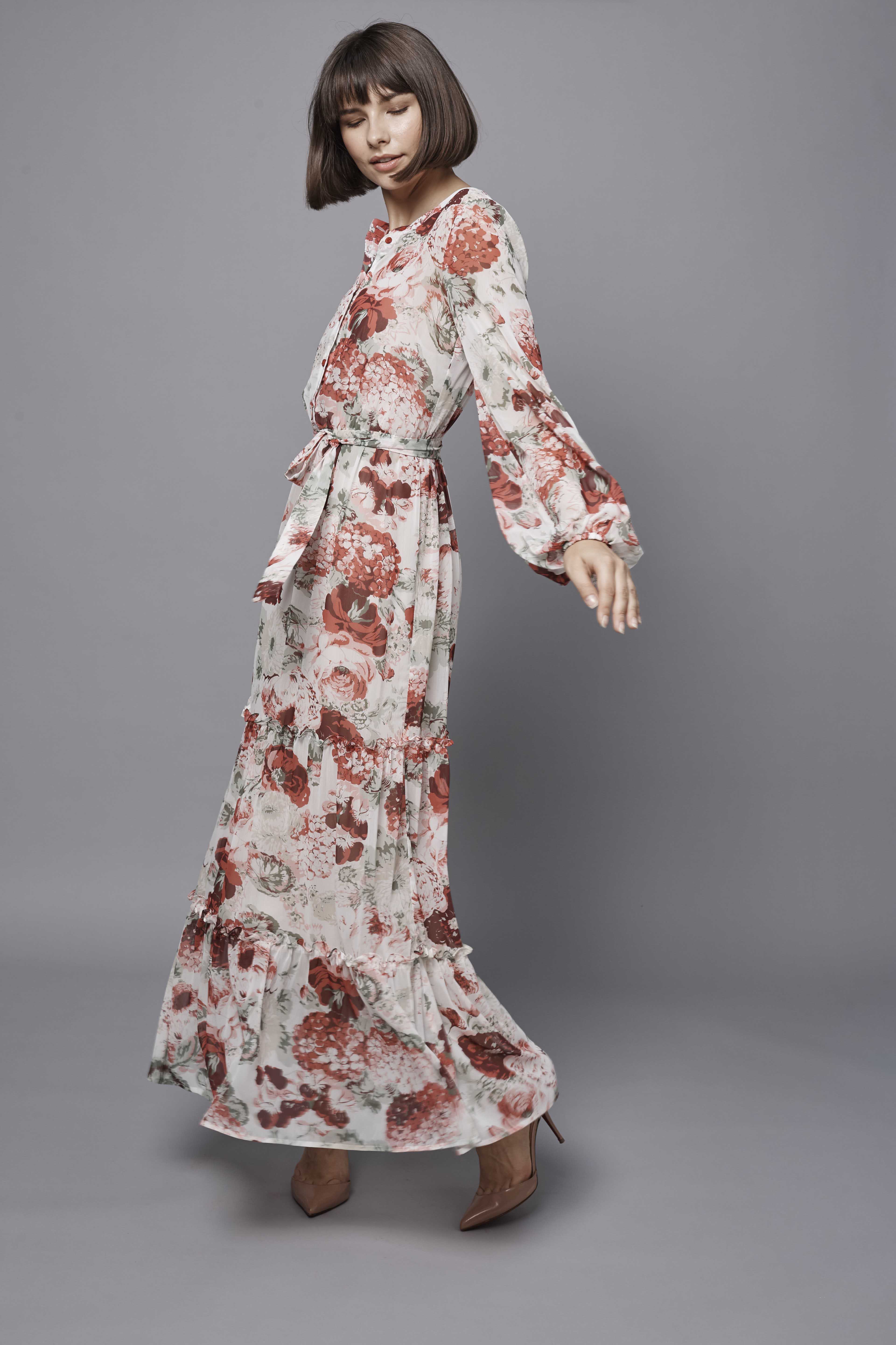 Сукня міді з принтом "червоні квіти" на гудзиках, фото 3