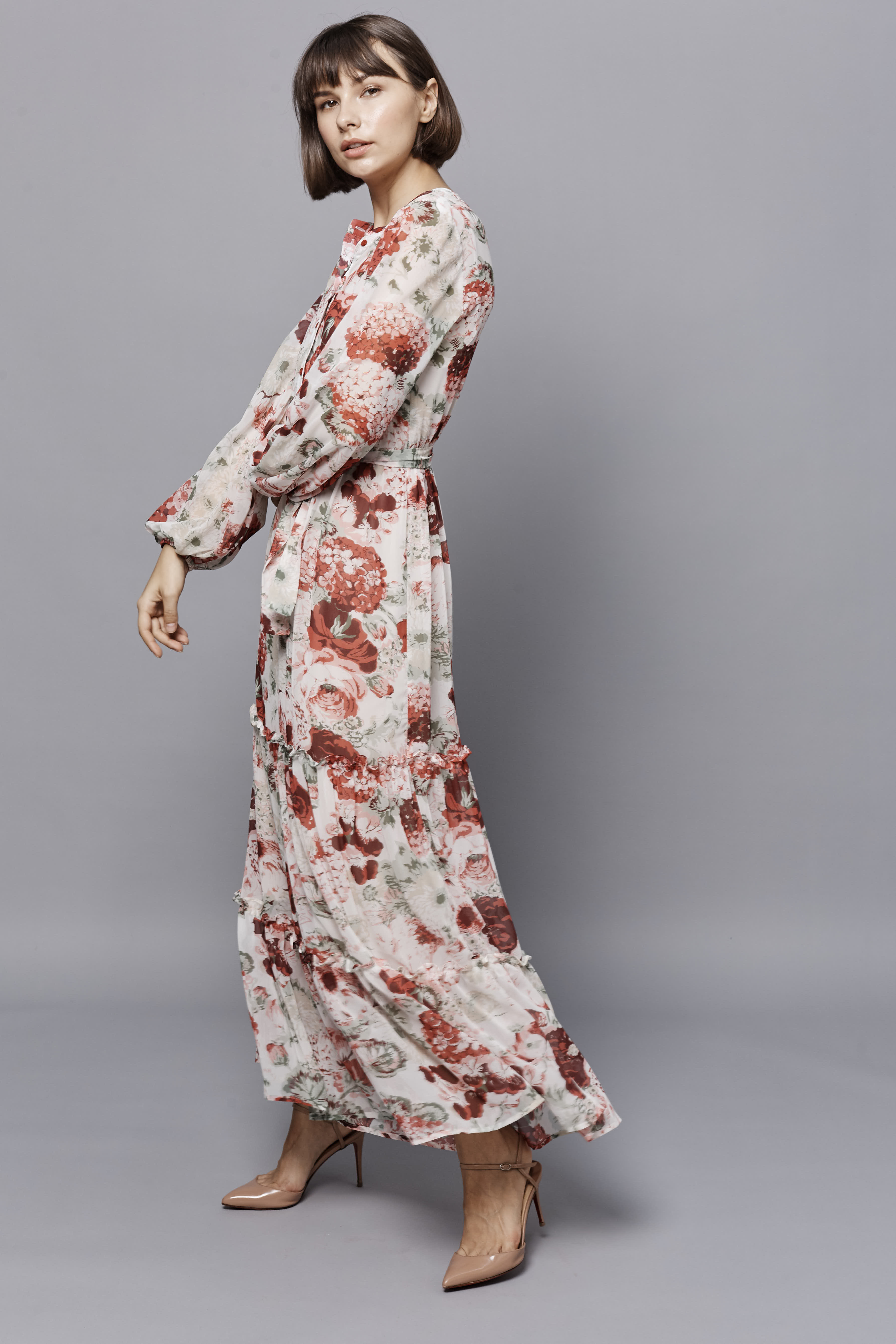 Сукня міді з принтом "червоні квіти" на гудзиках, фото 4