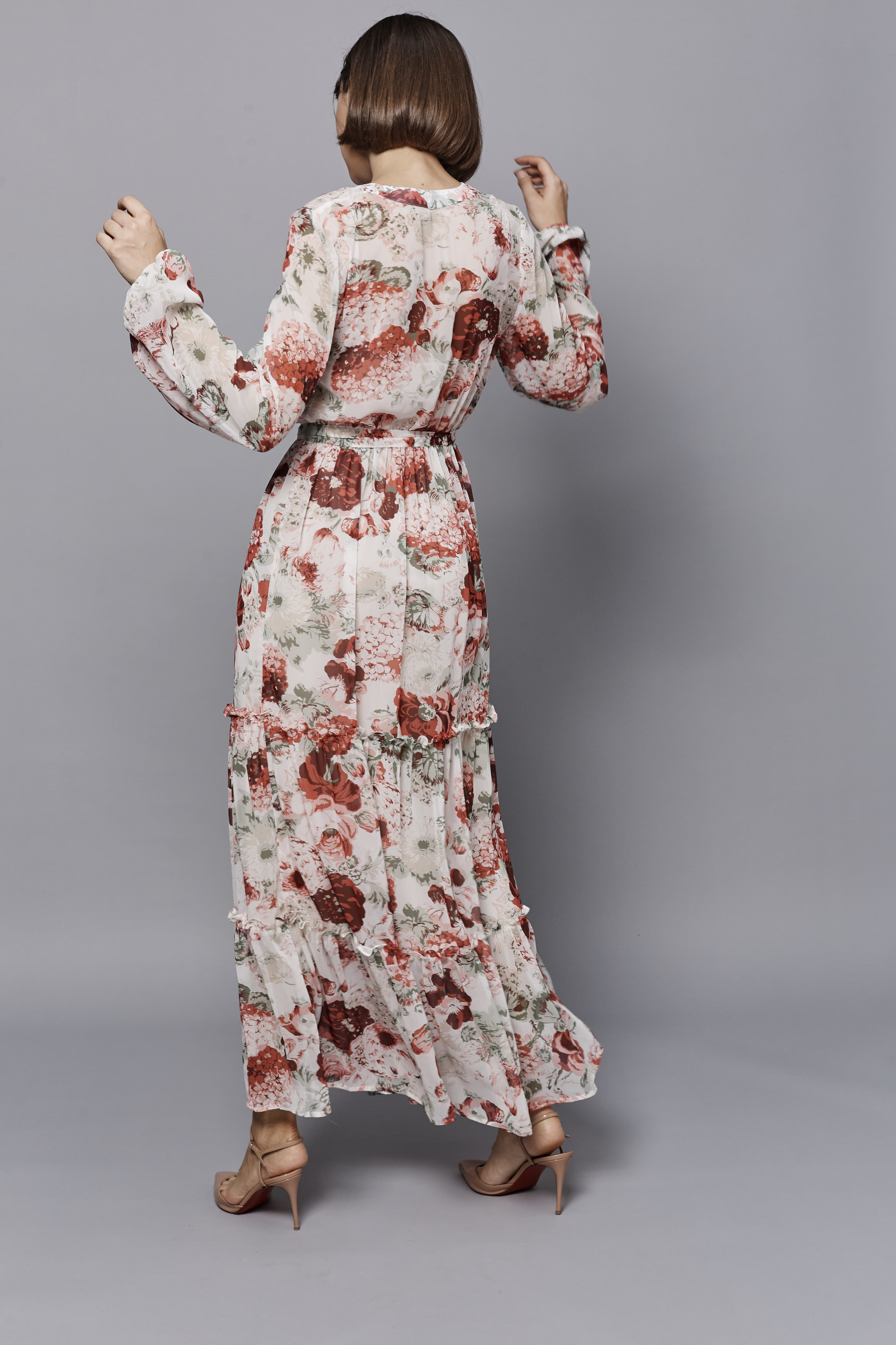 Сукня міді з принтом "червоні квіти" на гудзиках, фото 5