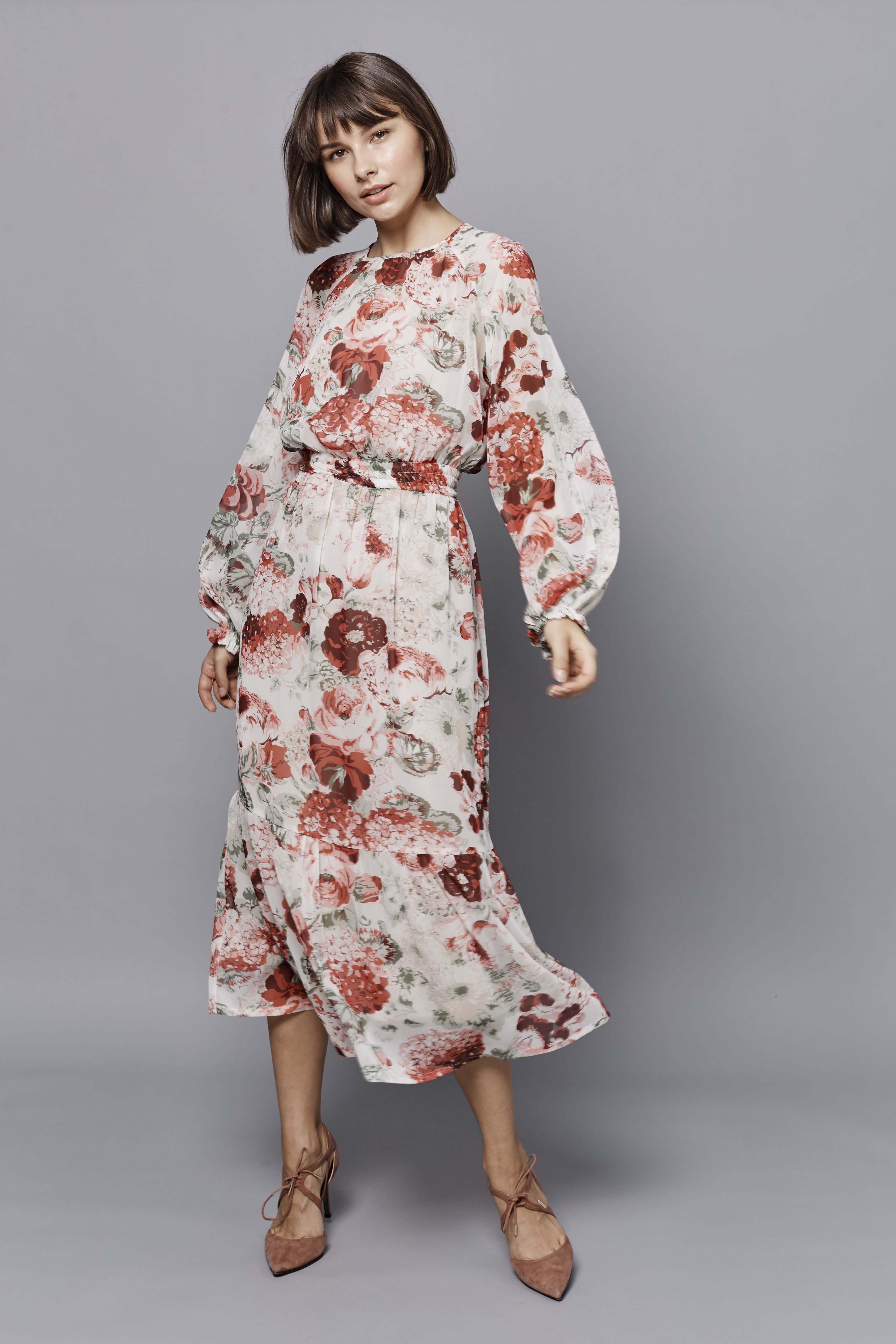 Платье миди с принтом "красные цветы" , фото 1