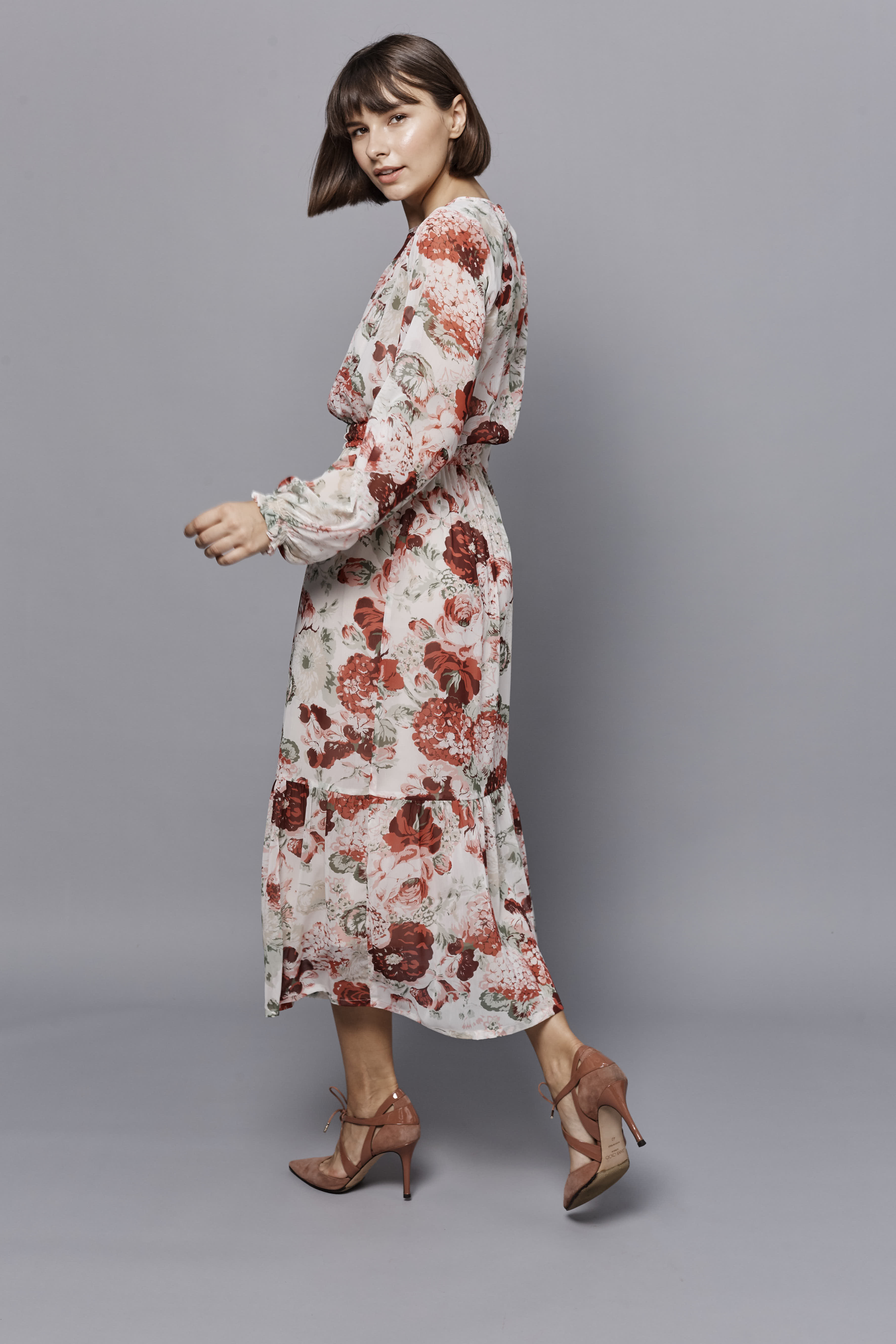 Платье миди с принтом "красные цветы" , фото 2