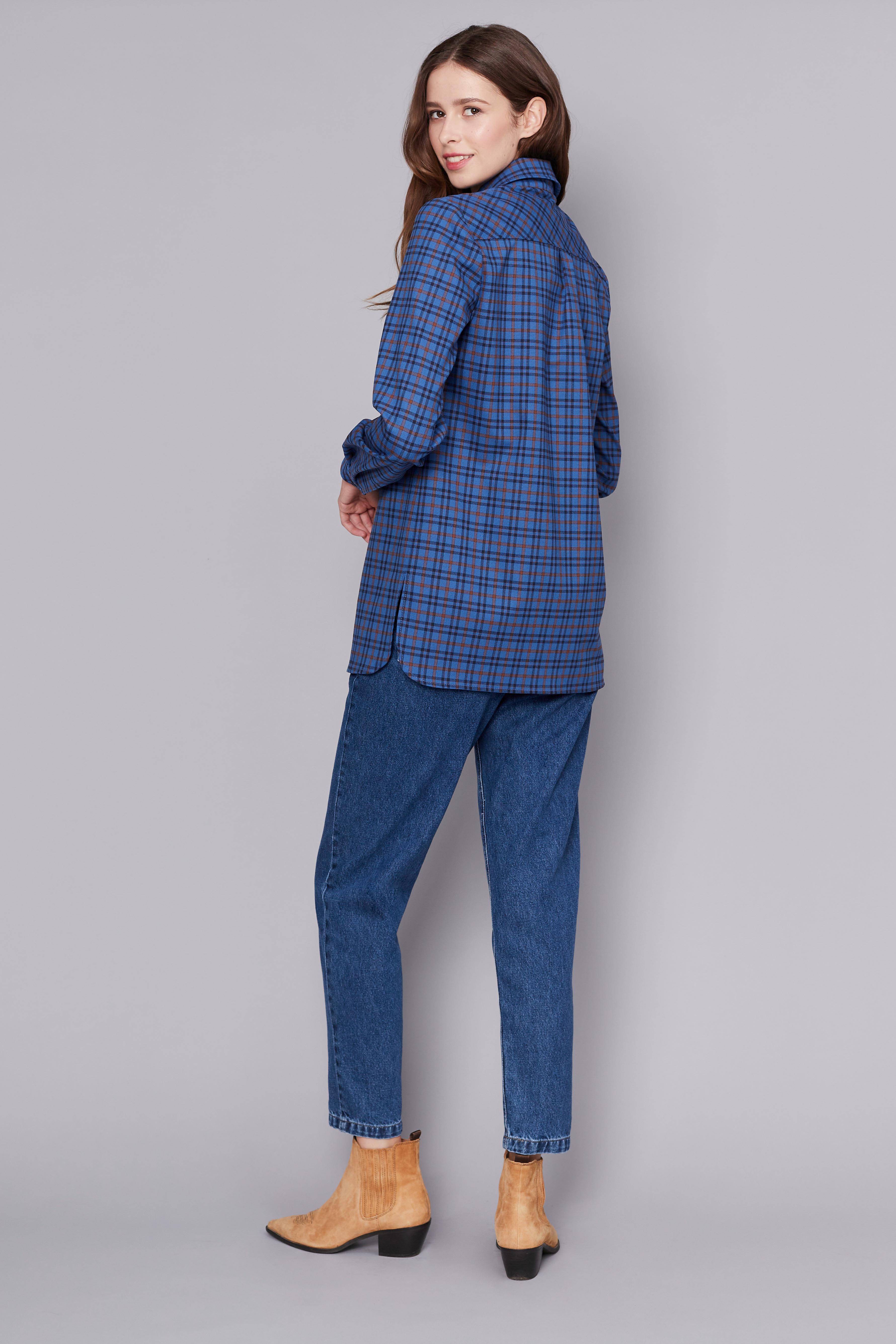 Blue checkered shirt with pockets, photo 1