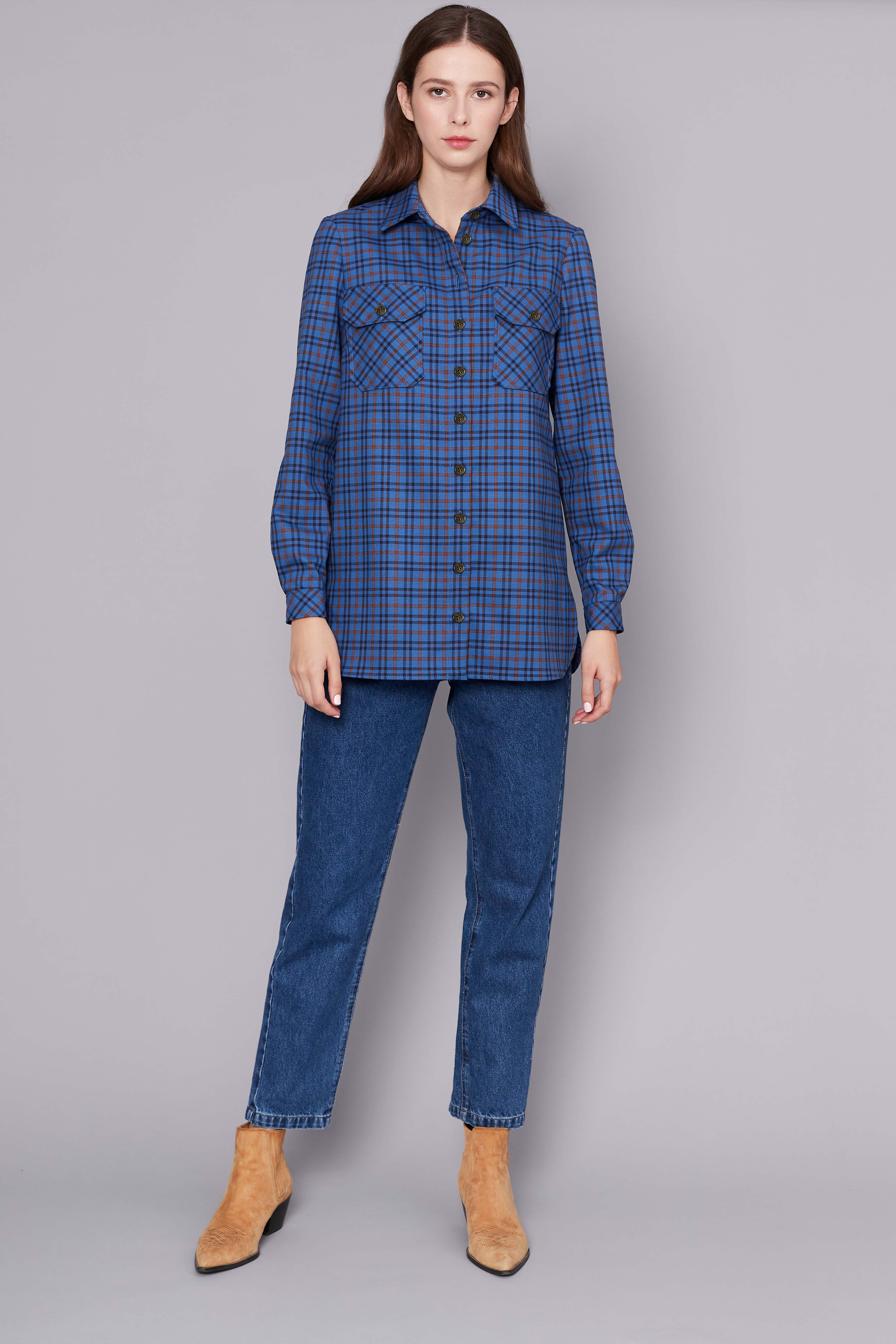 Blue checkered shirt with pockets, photo 2