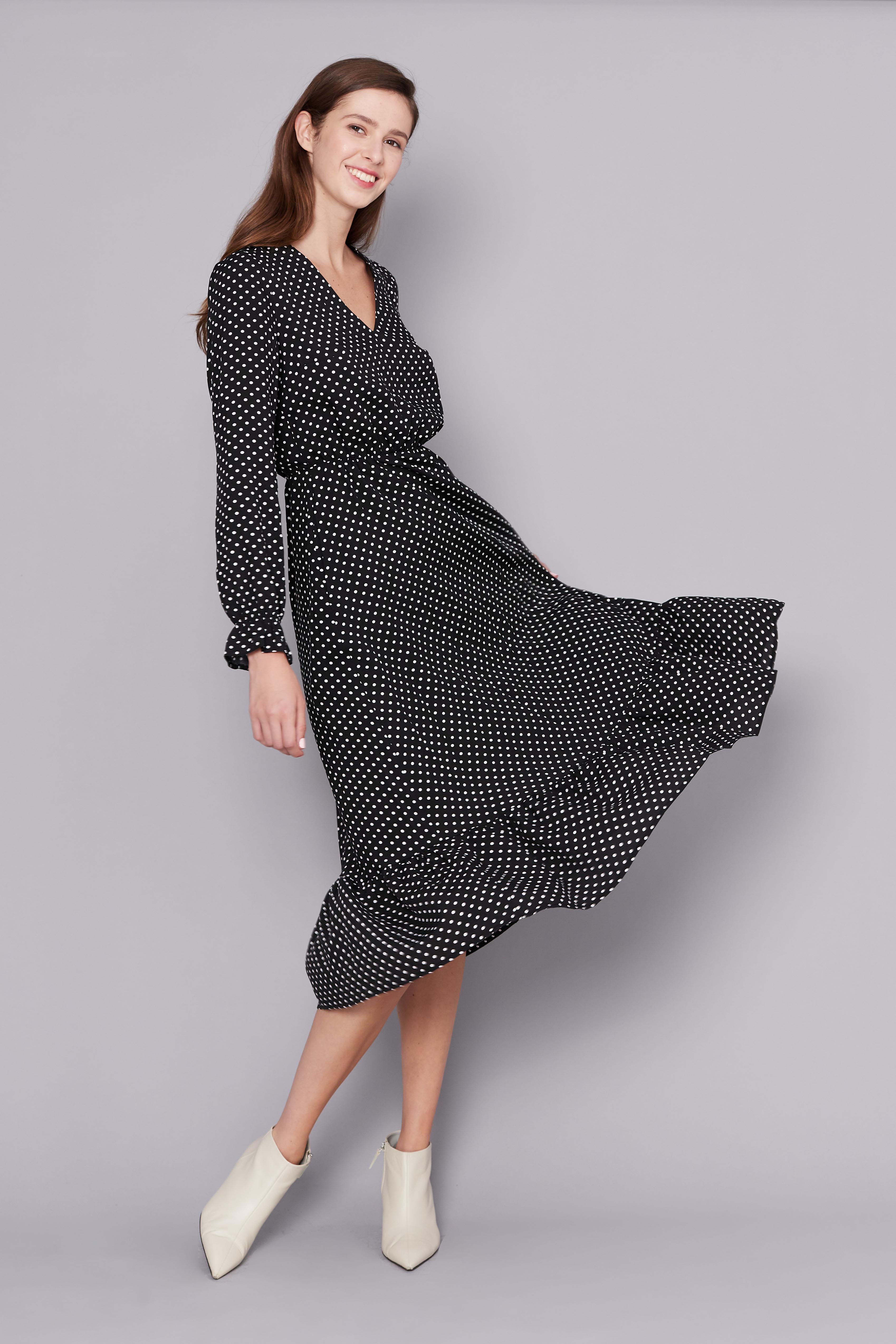 Black polka dot midi dress, photo 1