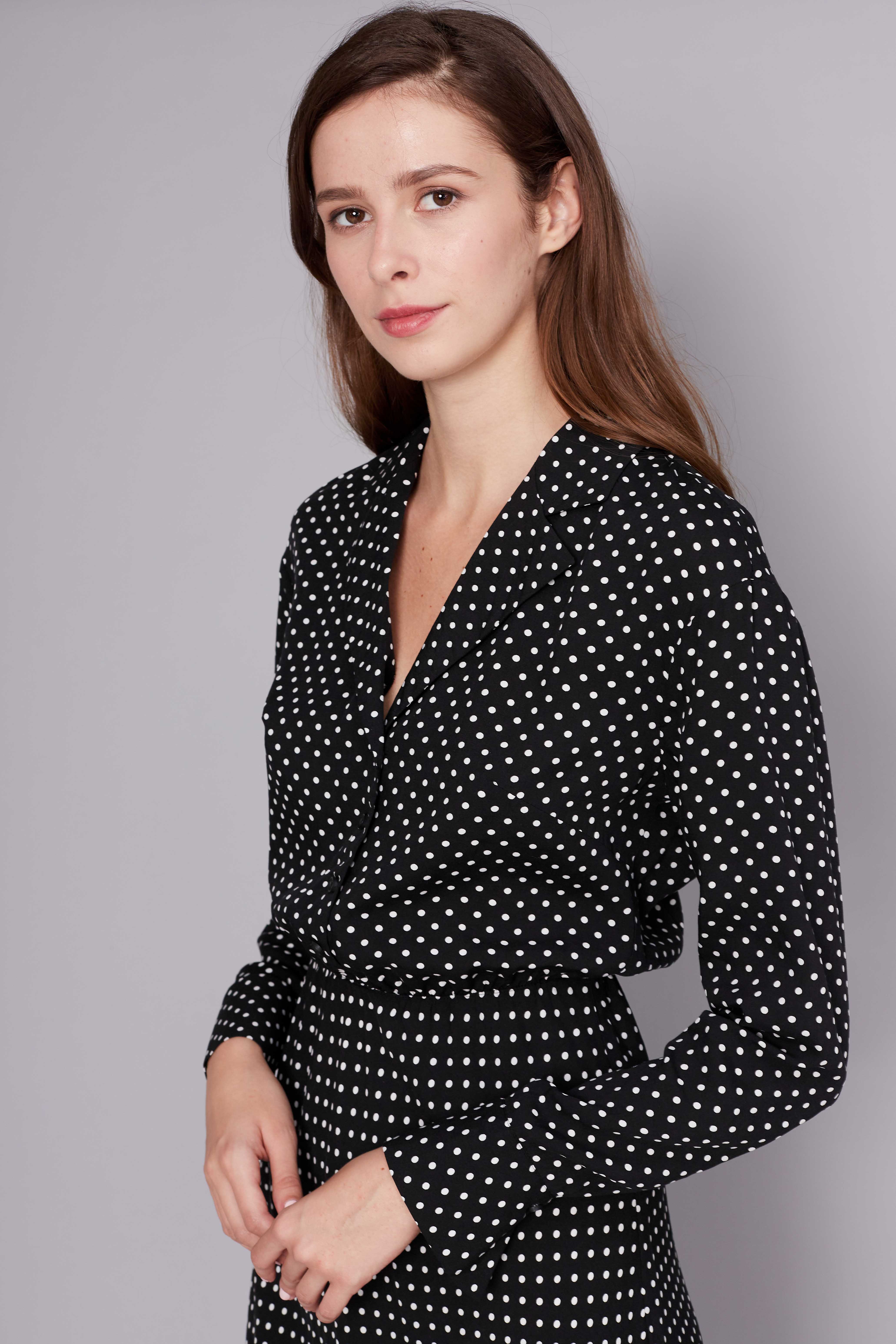 Black polka dot midi dress with buttons, photo 1