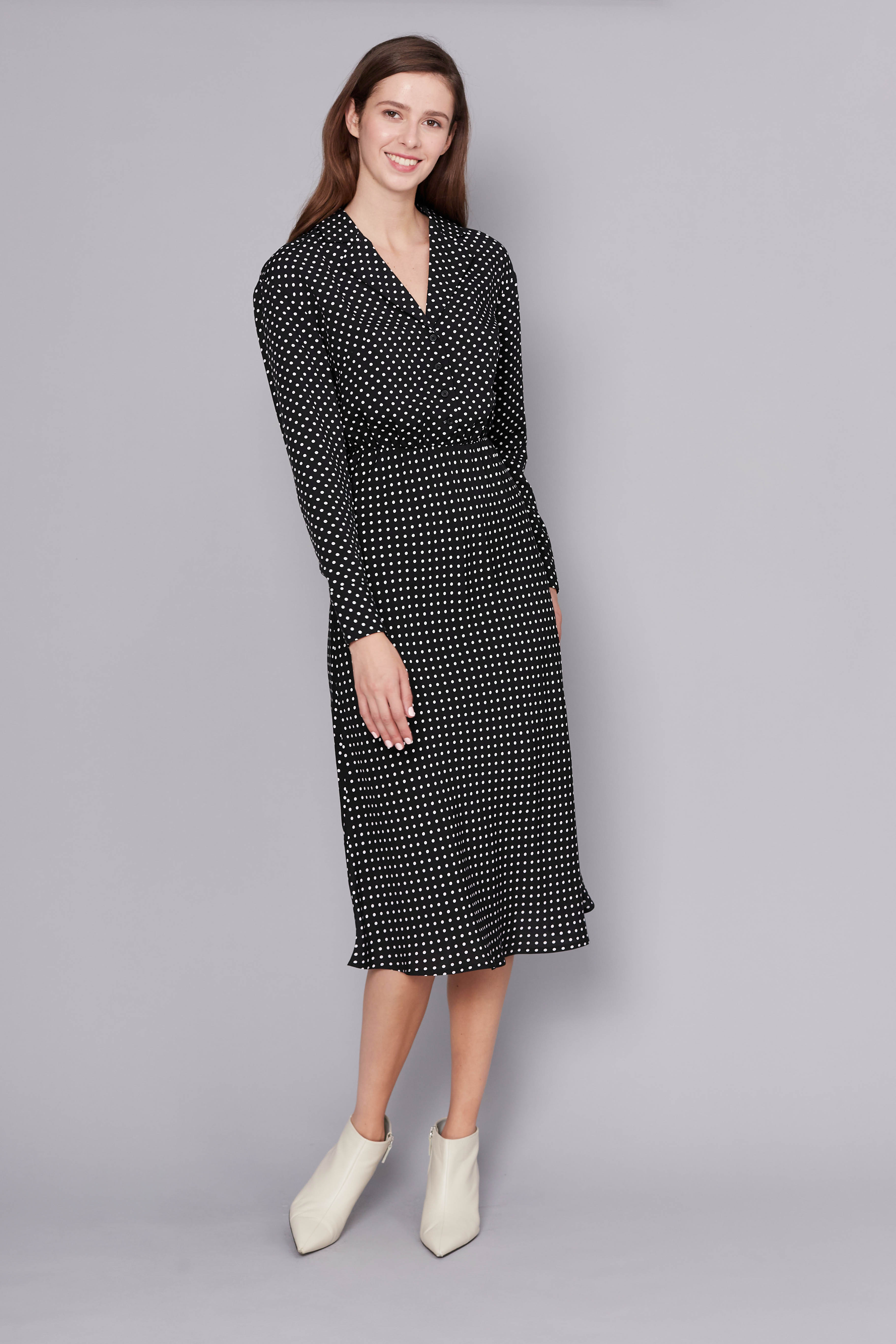 Black polka dot midi dress with buttons, photo 2