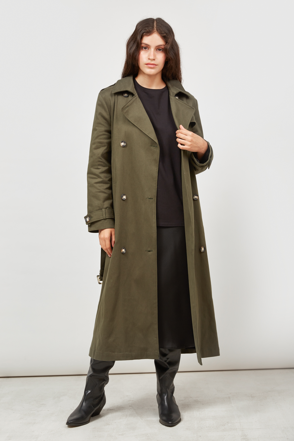 Khaki midi trench coat with horn buttons , photo 1