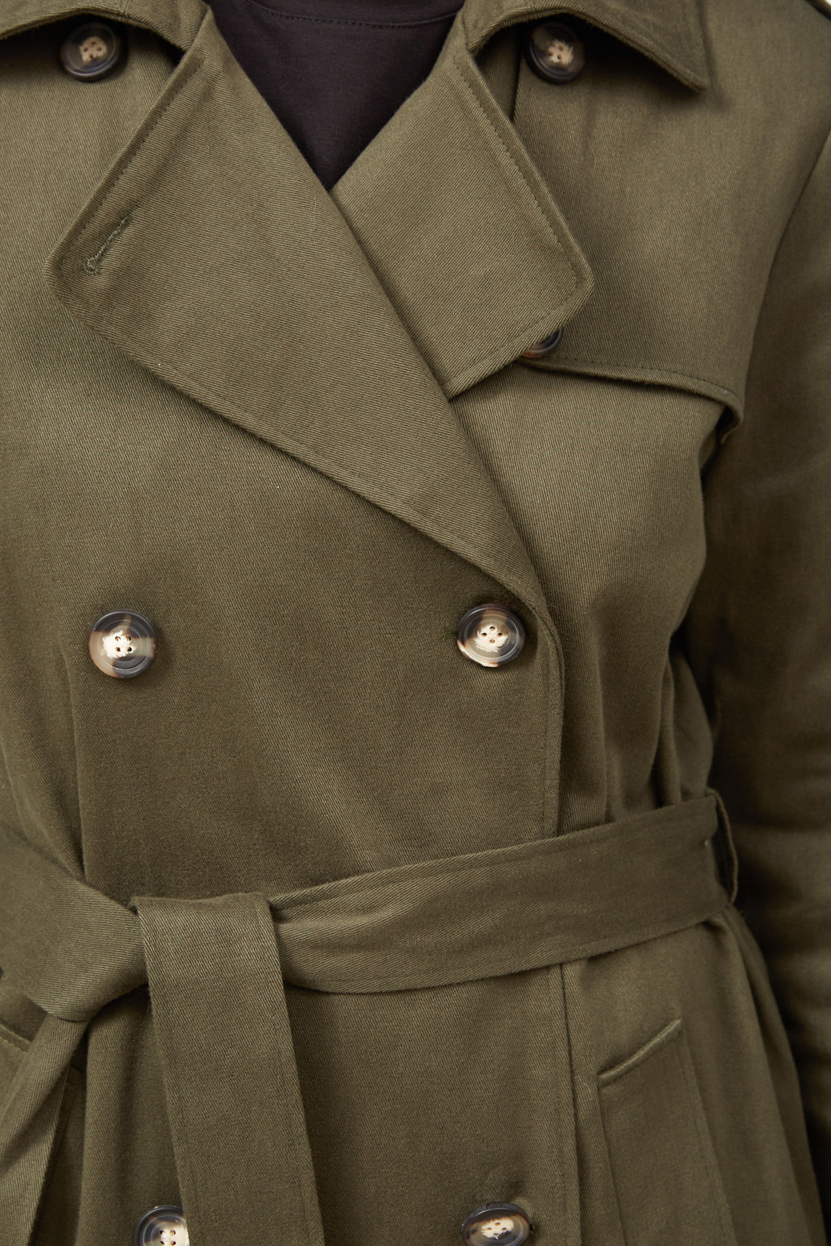 Khaki midi trench coat with horn buttons , photo 4