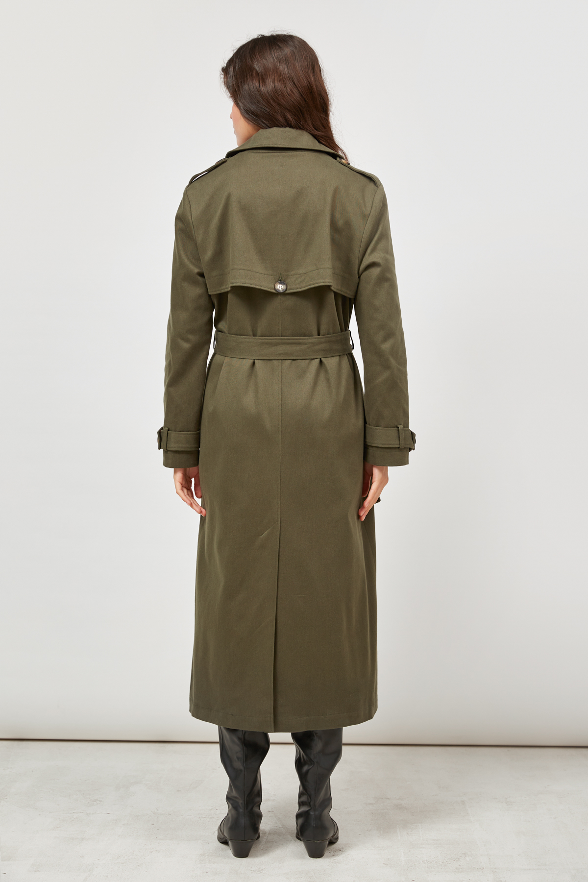 Khaki midi trench coat with horn buttons , photo 5