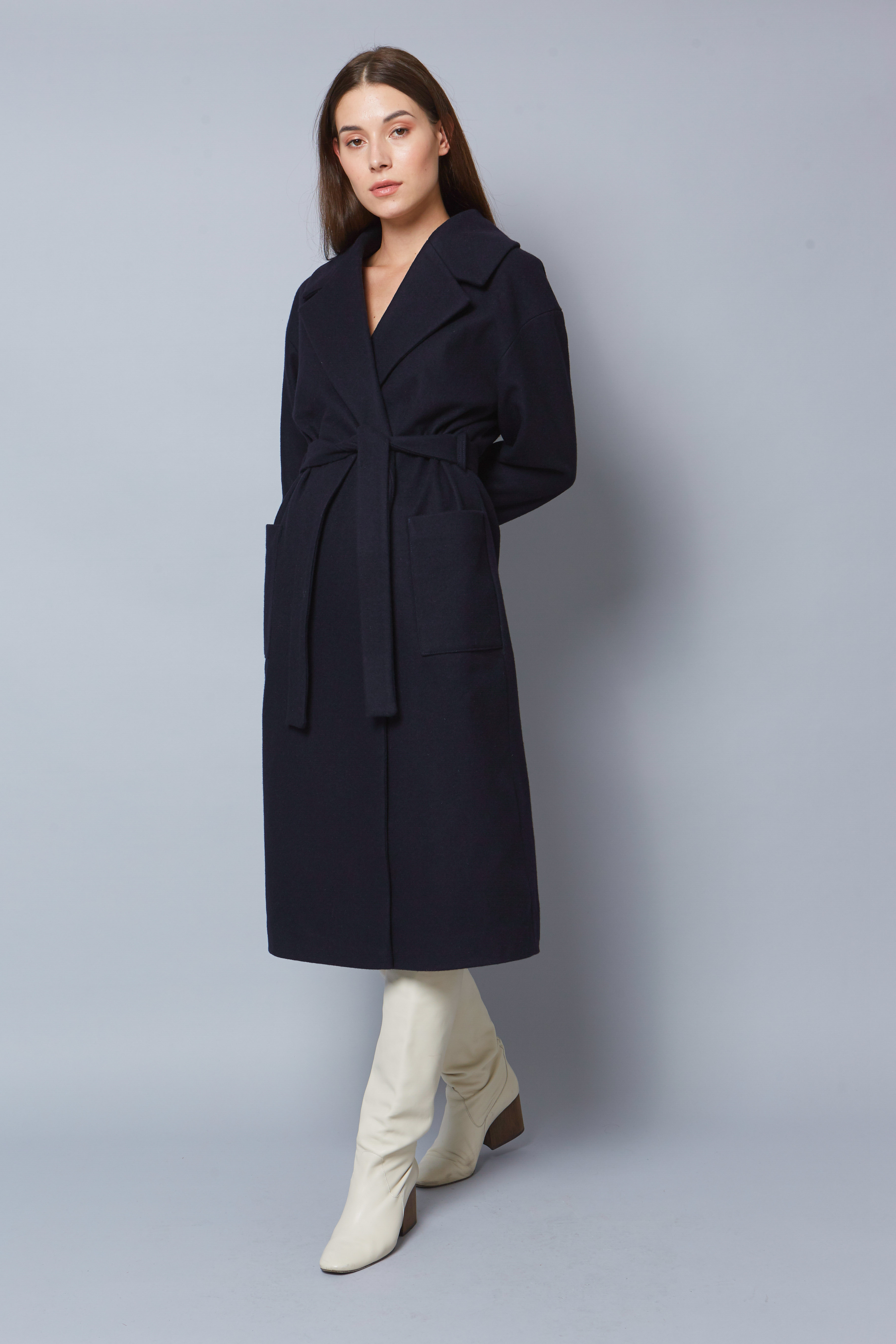Dark blue wool and cashmere midi coat, photo 3