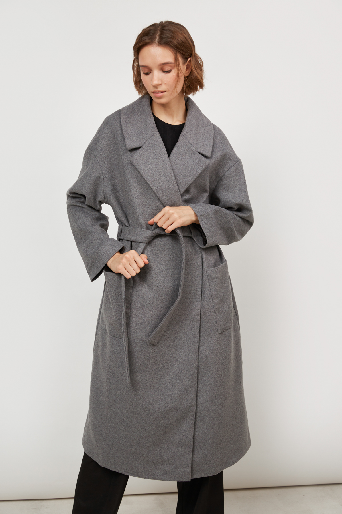 Сіре вовняне пальто міді з кашеміром, фото 2