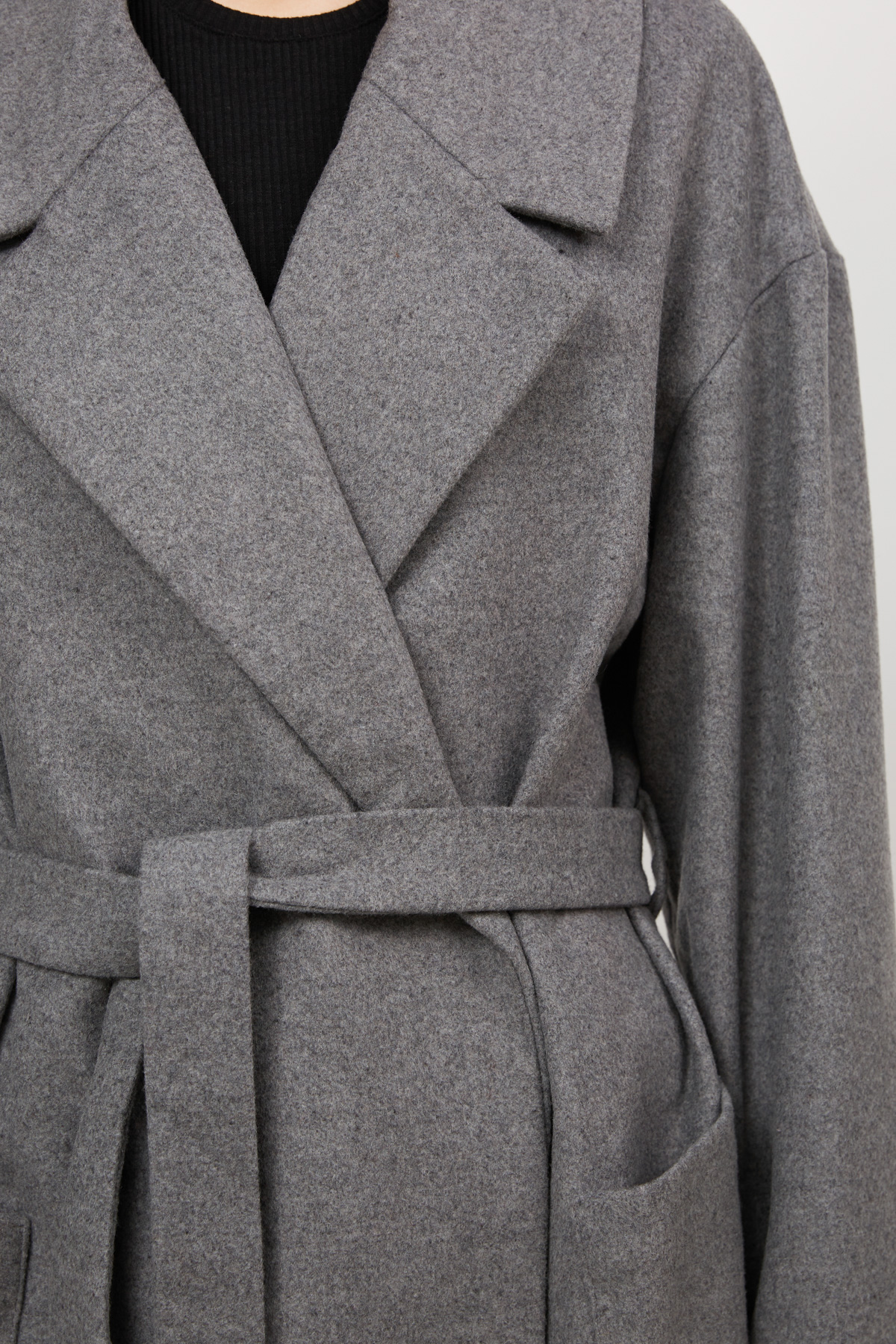 Сіре вовняне пальто міді з кашеміром, фото 4