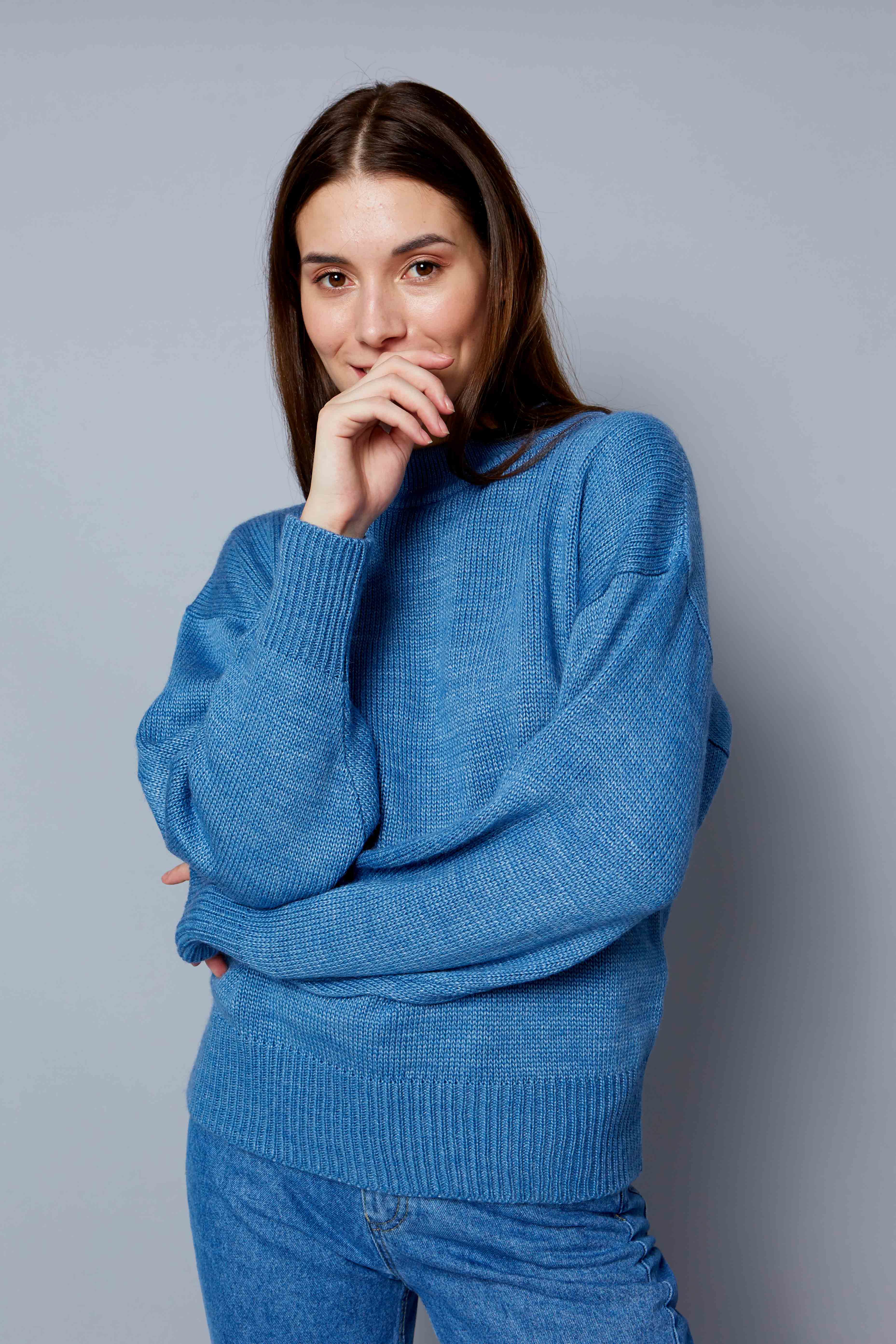 Синій в'язаний светр, фото 1