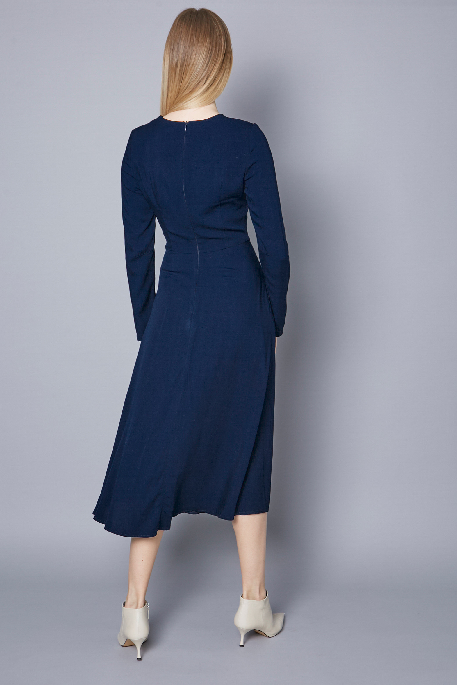 Синя сукня міді з довгими рукавами, фото 4