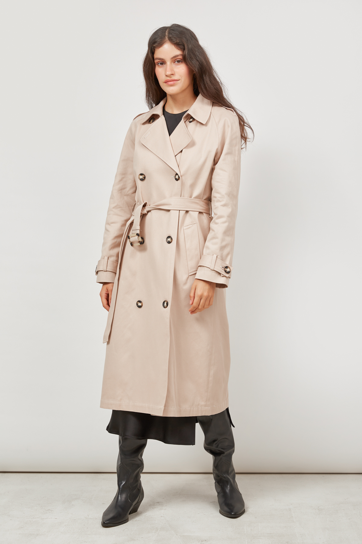 Beige midi trench coat  with horn buttons , photo 1