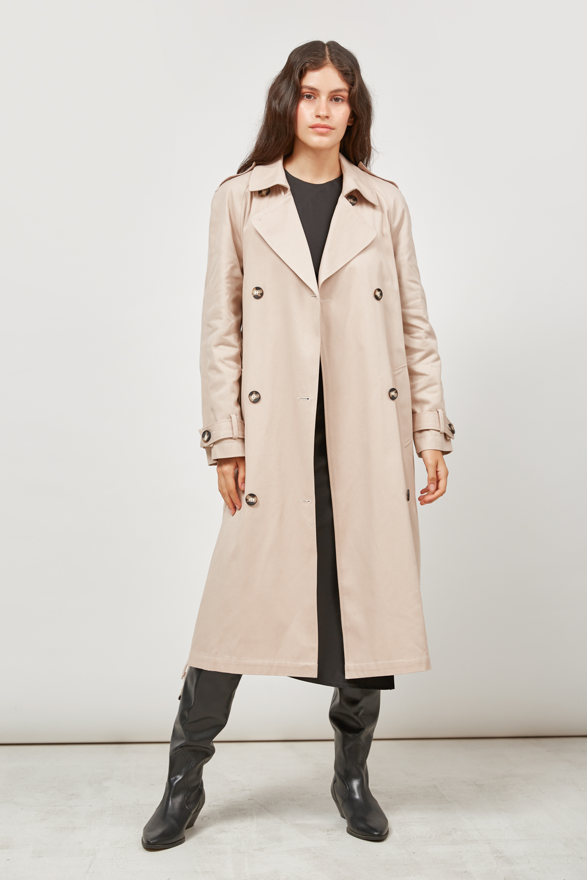 Beige midi trench coat  with horn buttons , photo 2