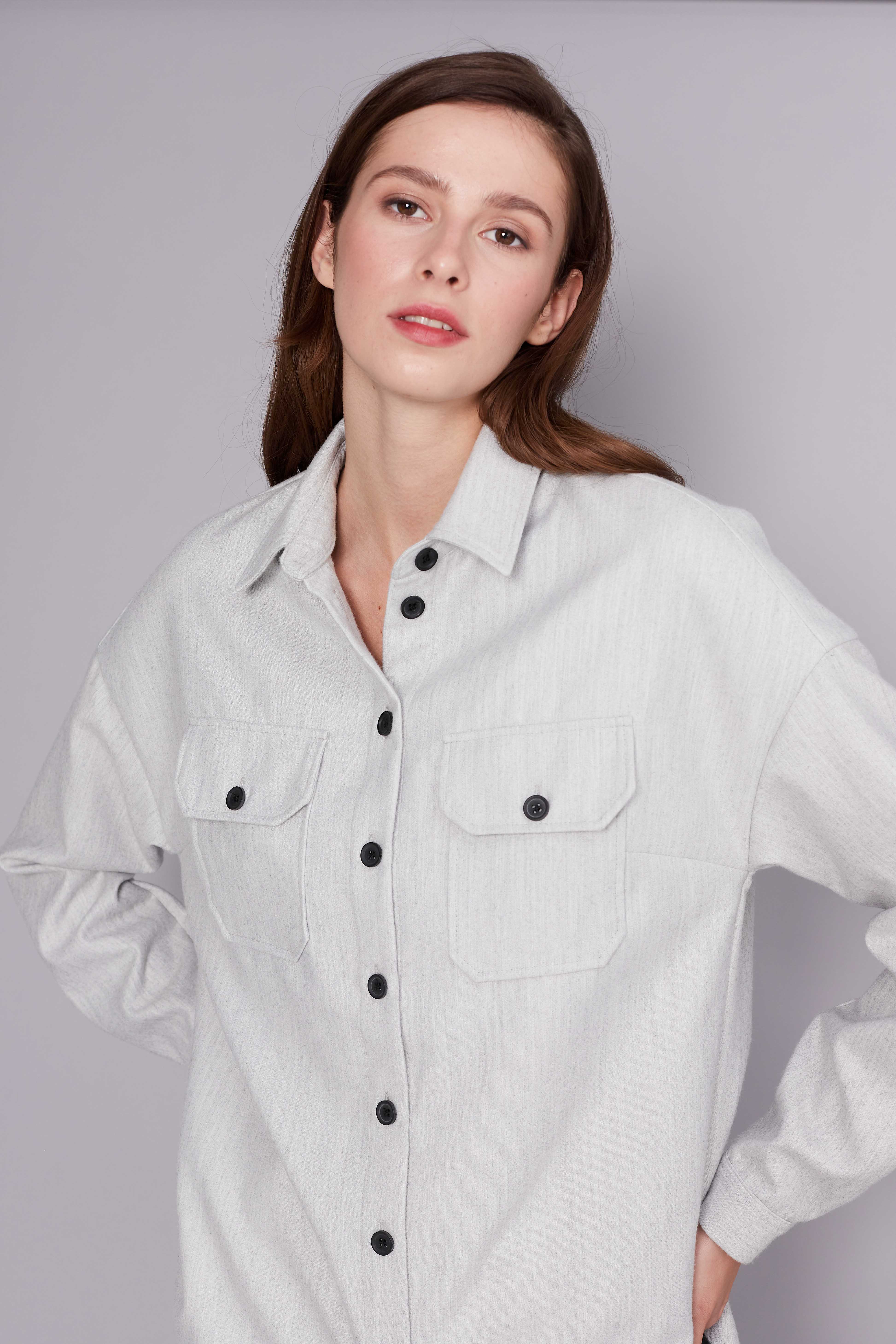Gray straight-cut shirt with dropped shoulder line, photo 1