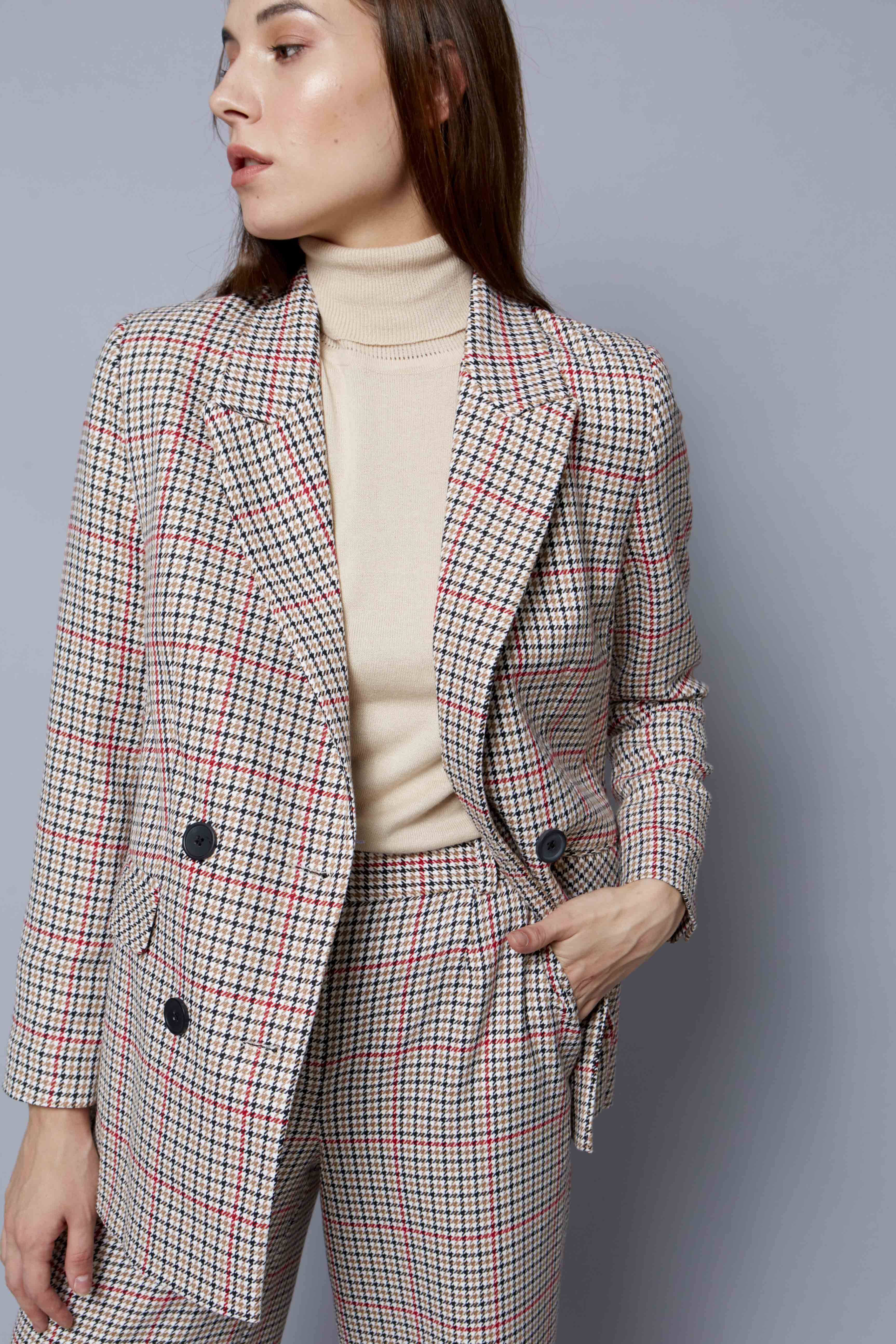 Check double-breasted straight cut jacket, photo 1