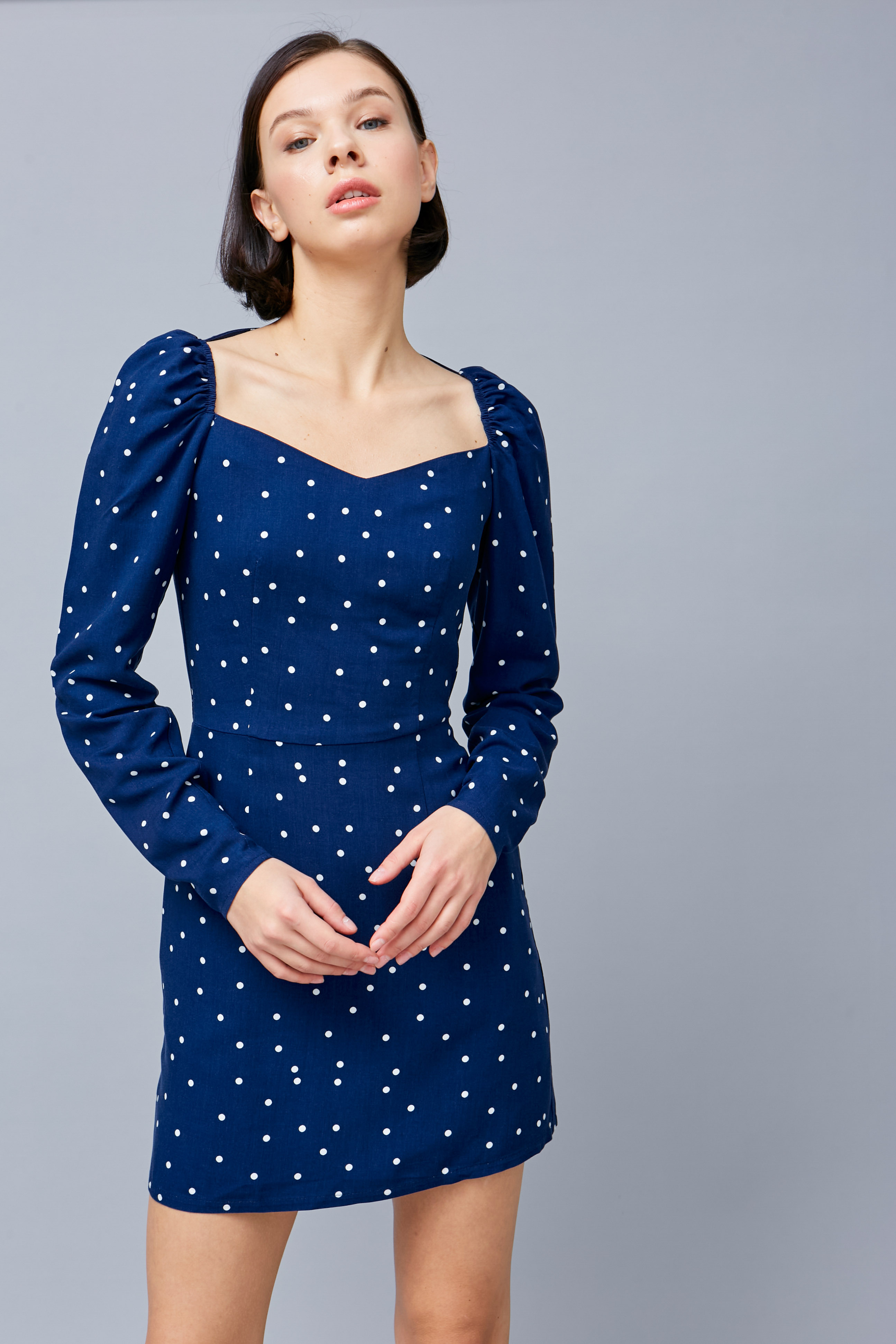 Blue viscose polka dot mini dress, photo 1