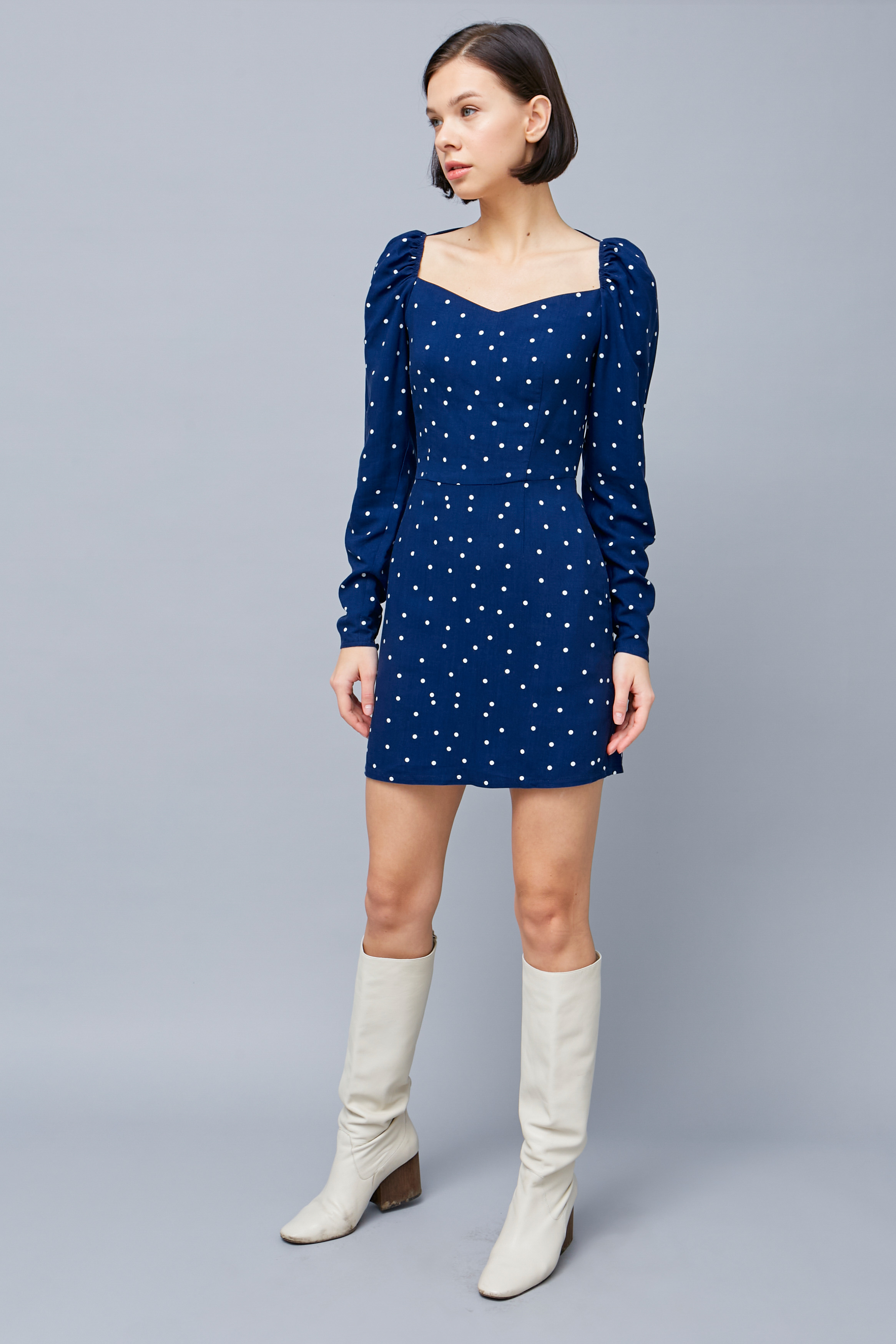 Blue viscose polka dot mini dress, photo 3