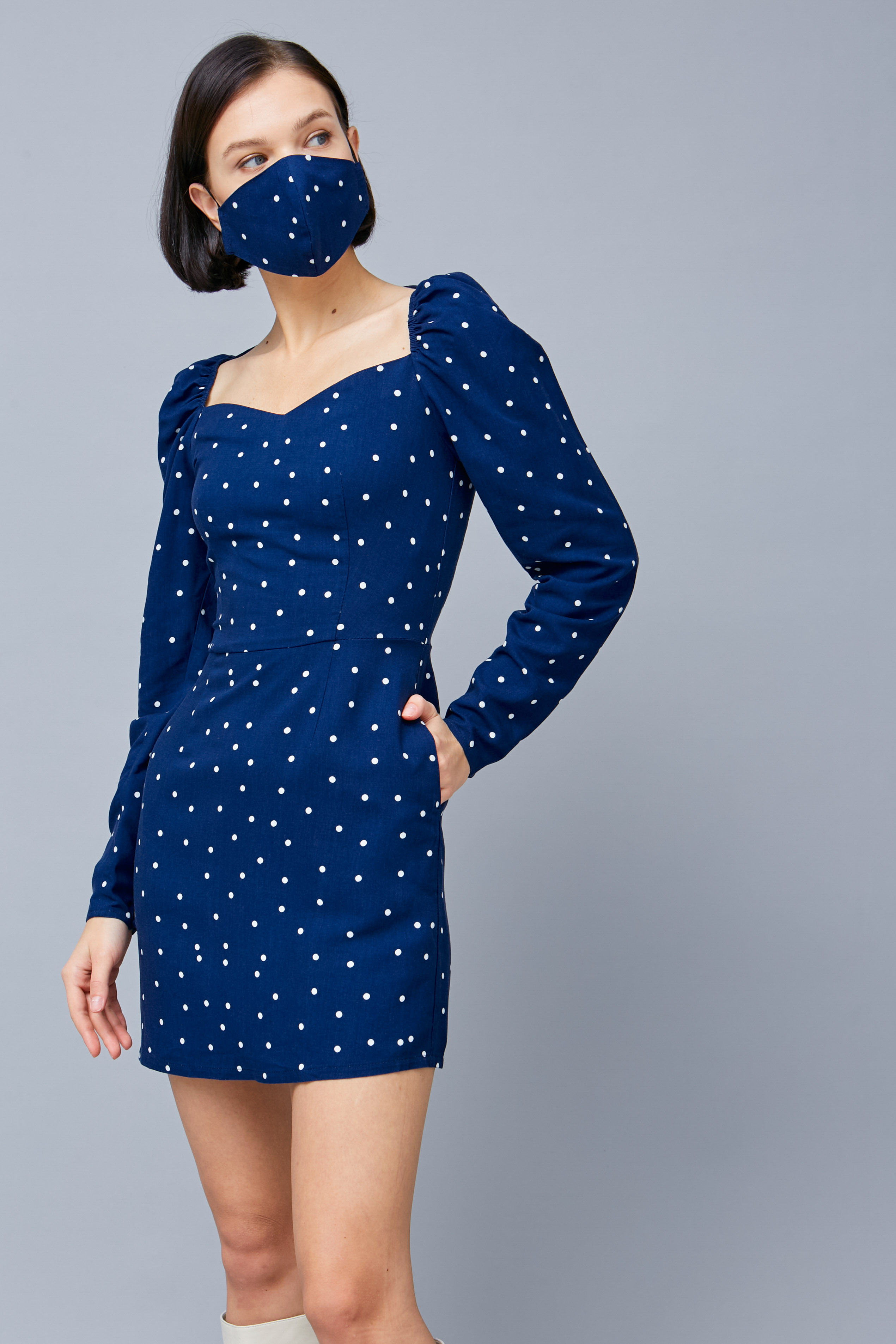 Blue viscose polka dot mini dress, photo 5