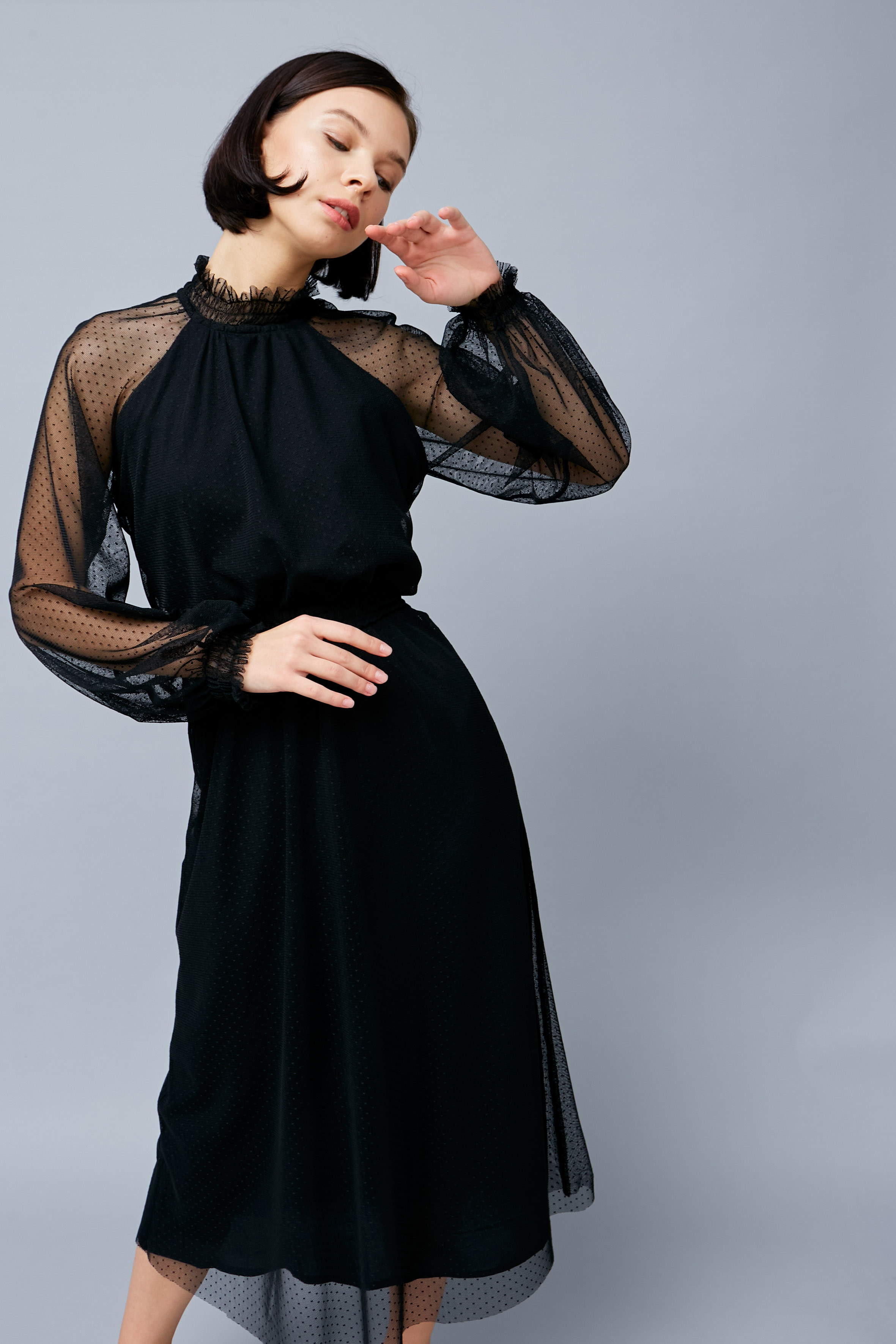 Чорна сукня з сітки в точку , фото 1