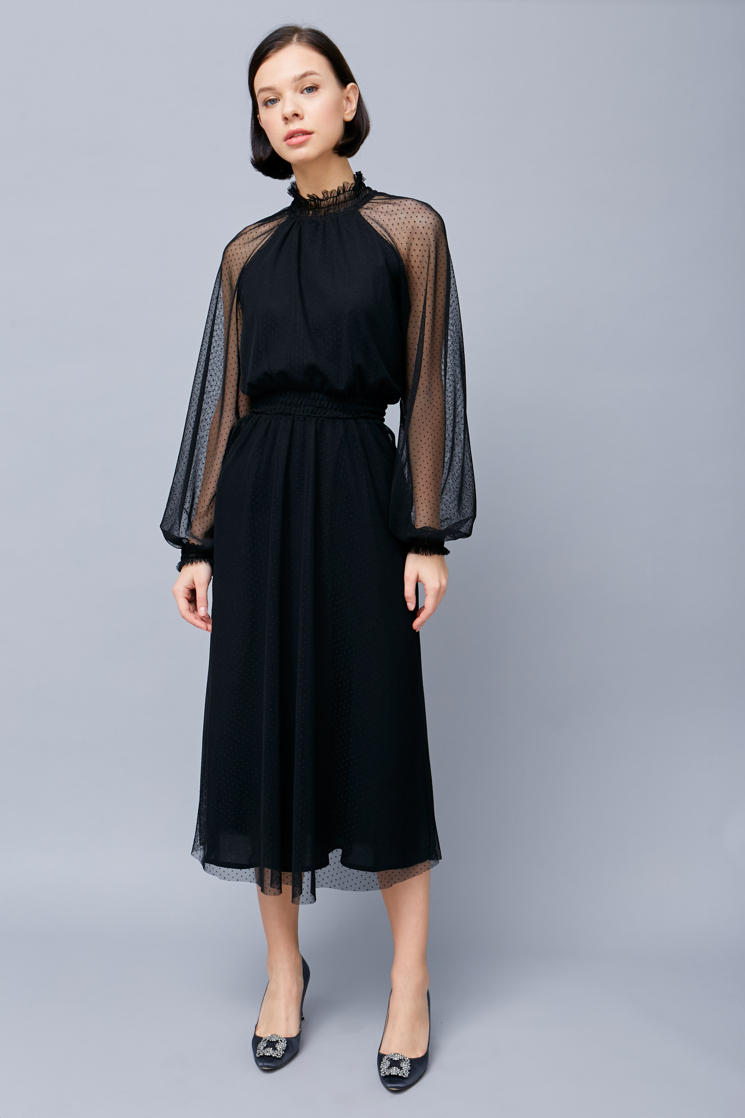 Чорна сукня з сітки в точку , фото 2