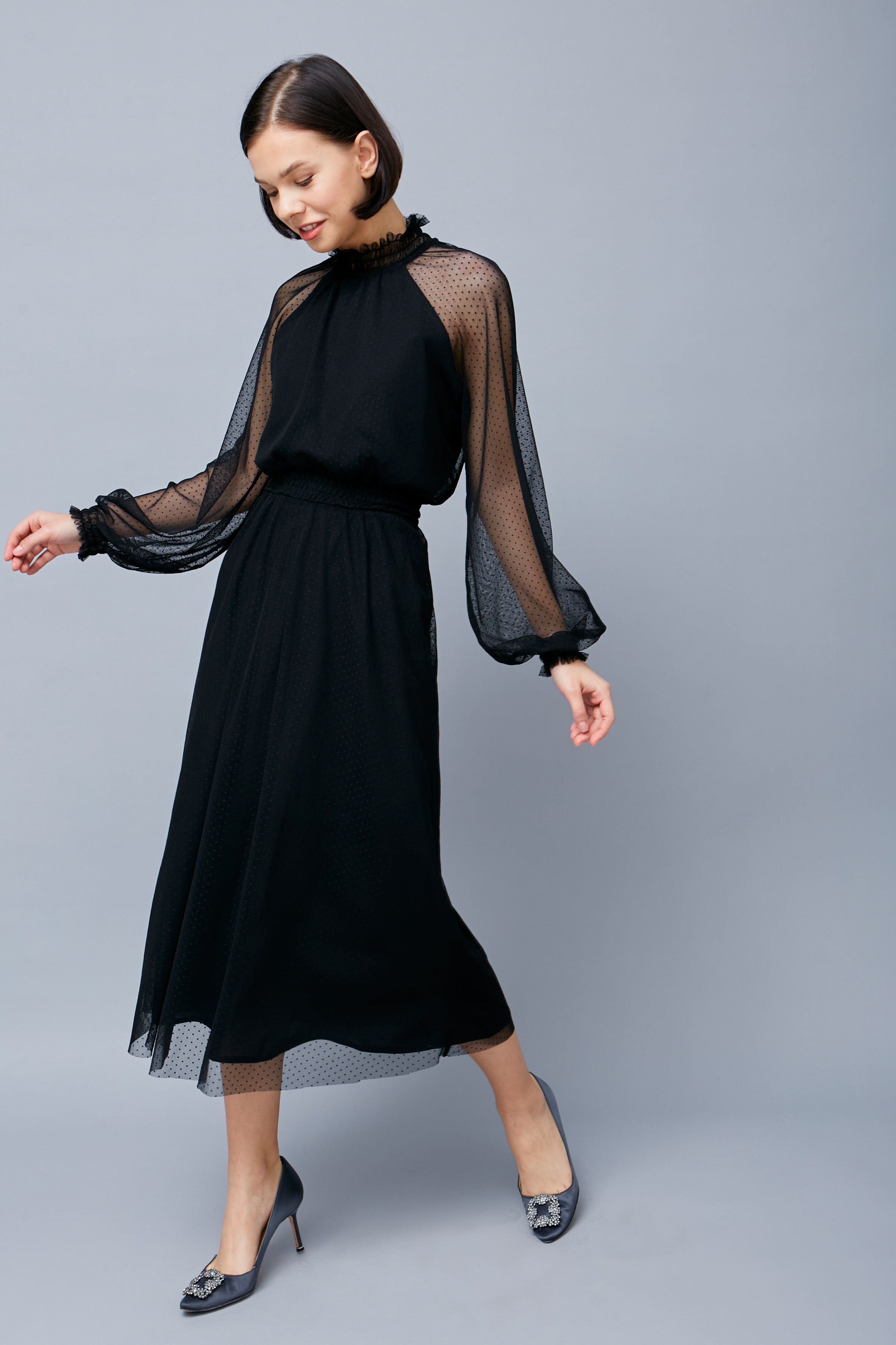 Чорна сукня з сітки в точку , фото 3