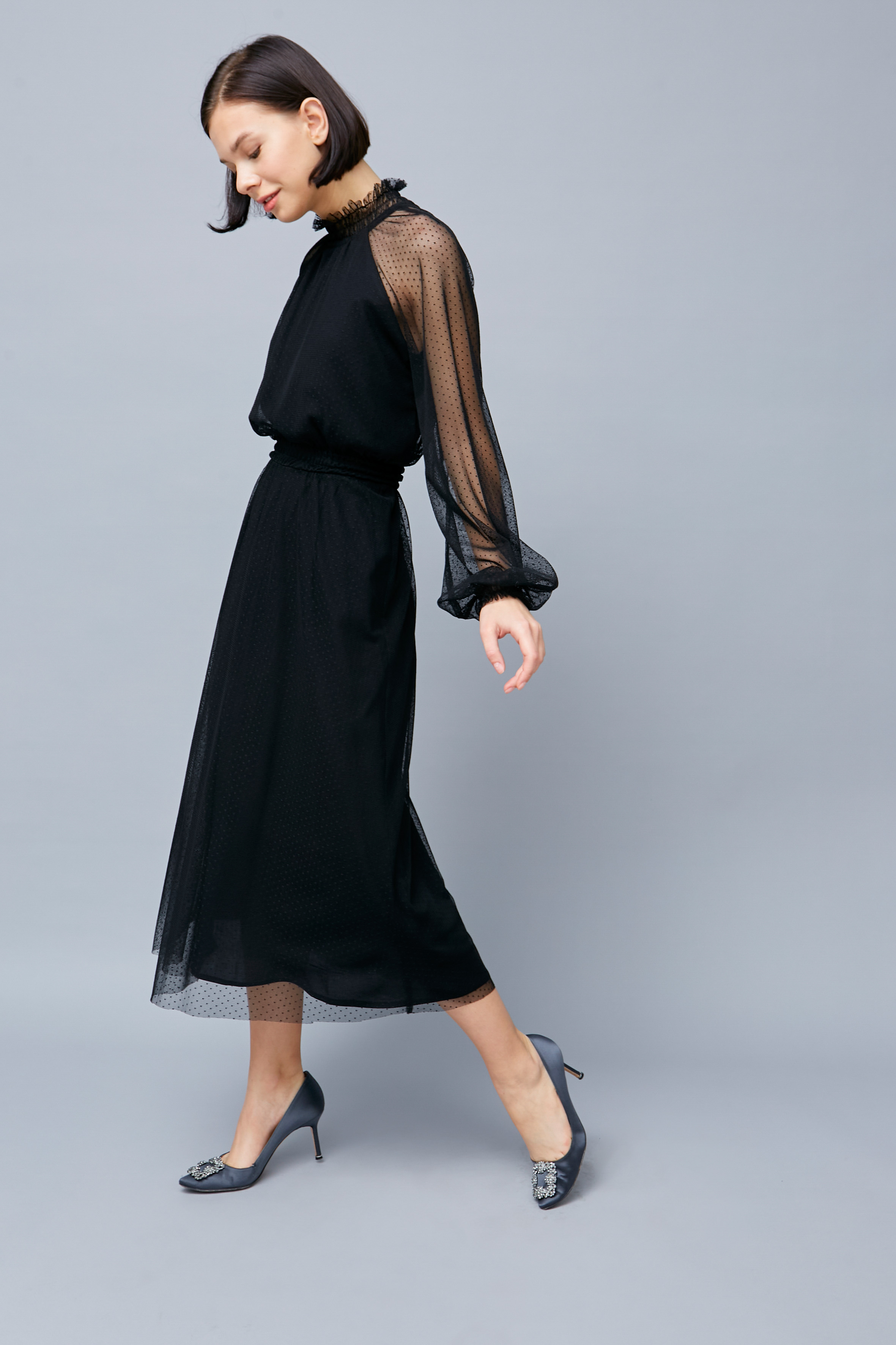 Чорна сукня з сітки в точку , фото 4