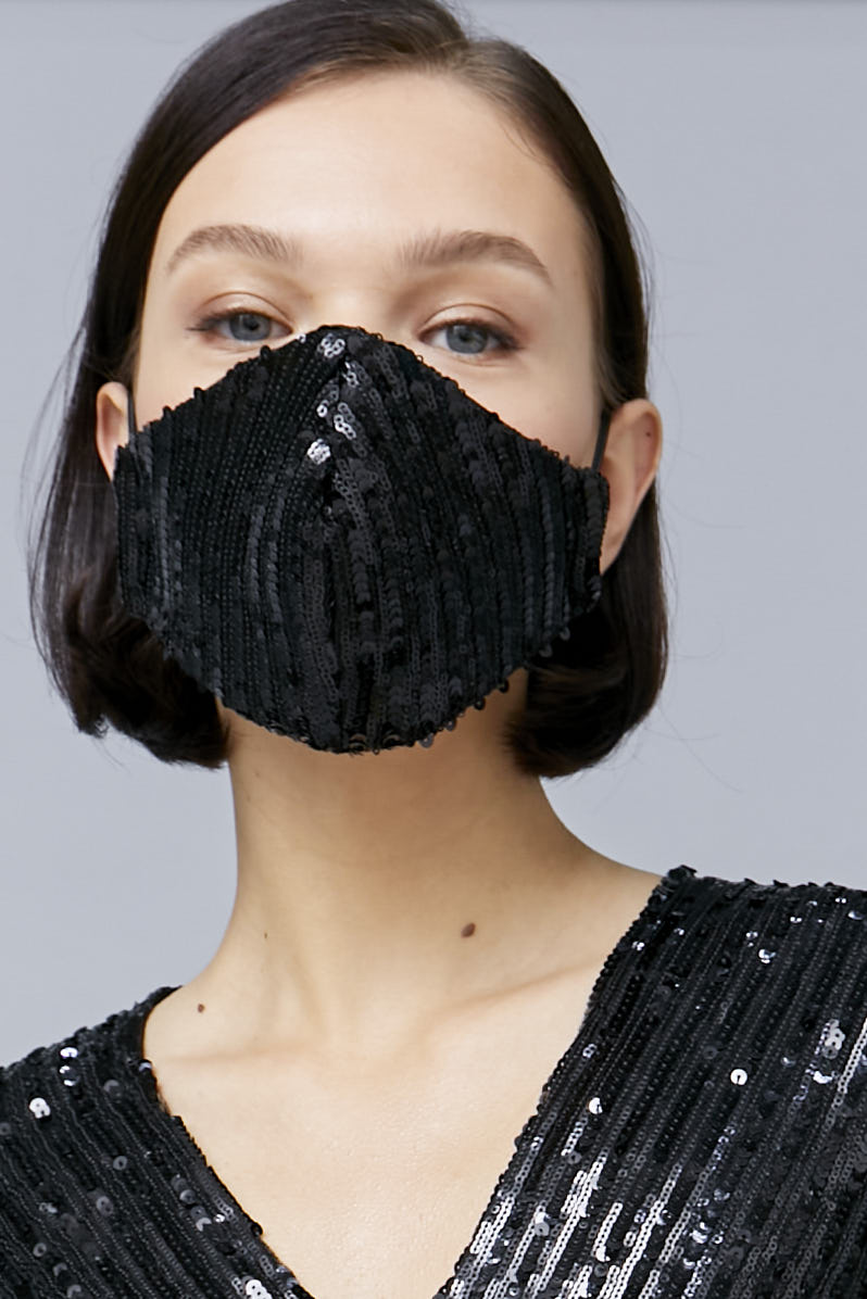 Mask with black sequins with elastic band, photo 2