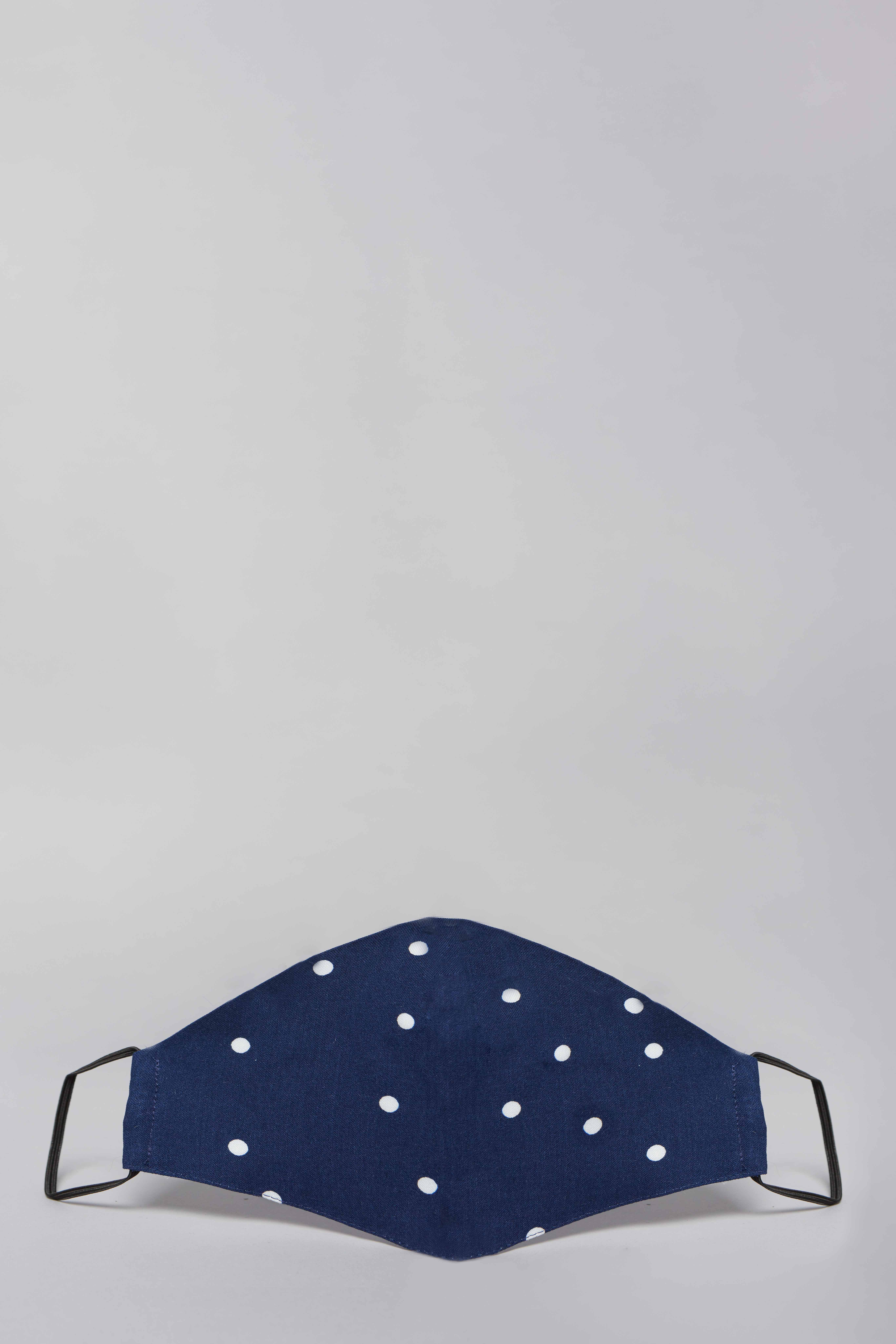 Синя маска з принтом білий горох на резинці з віскози, фото 3