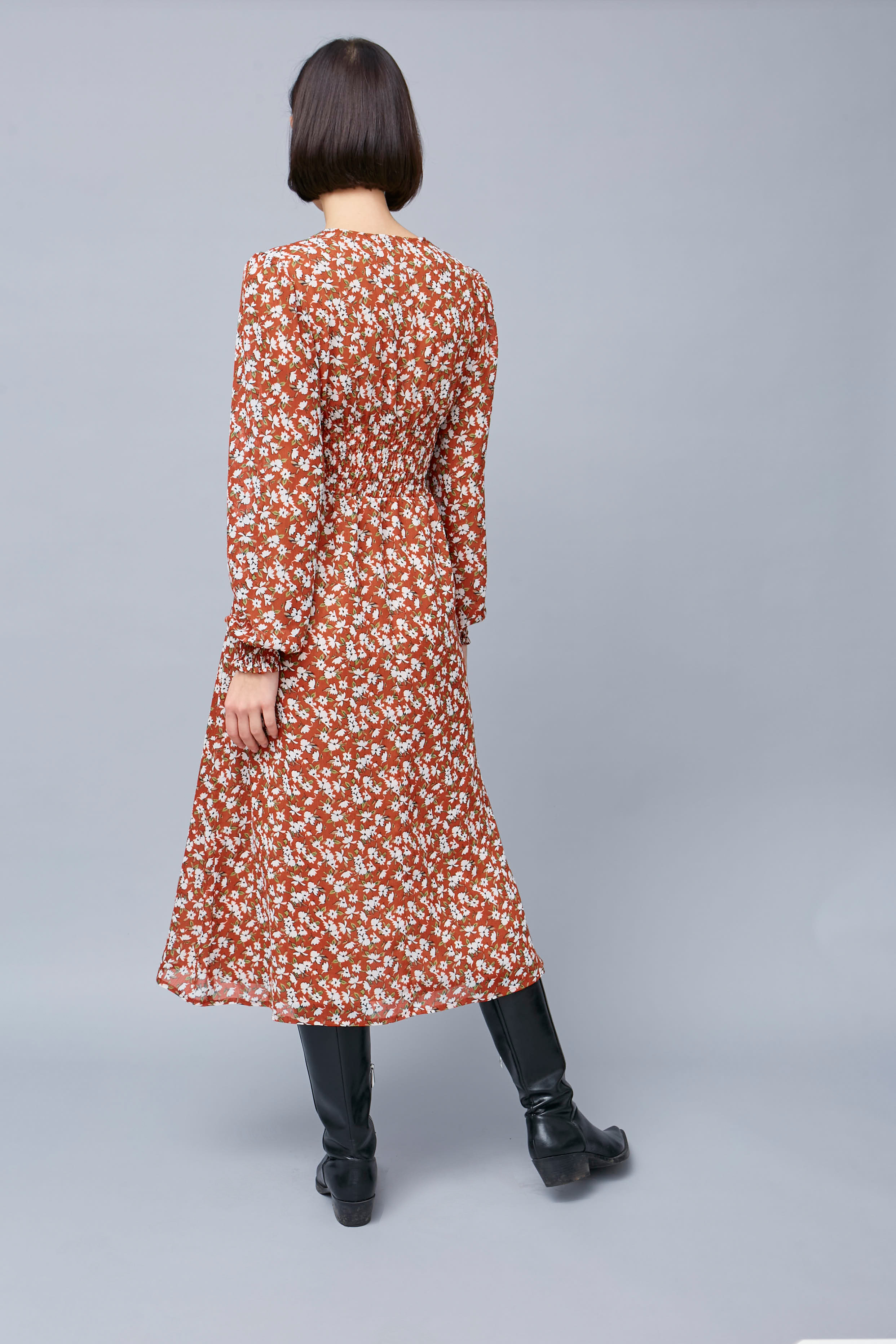 Теракотова сукня міді у квітковий принт, фото 5