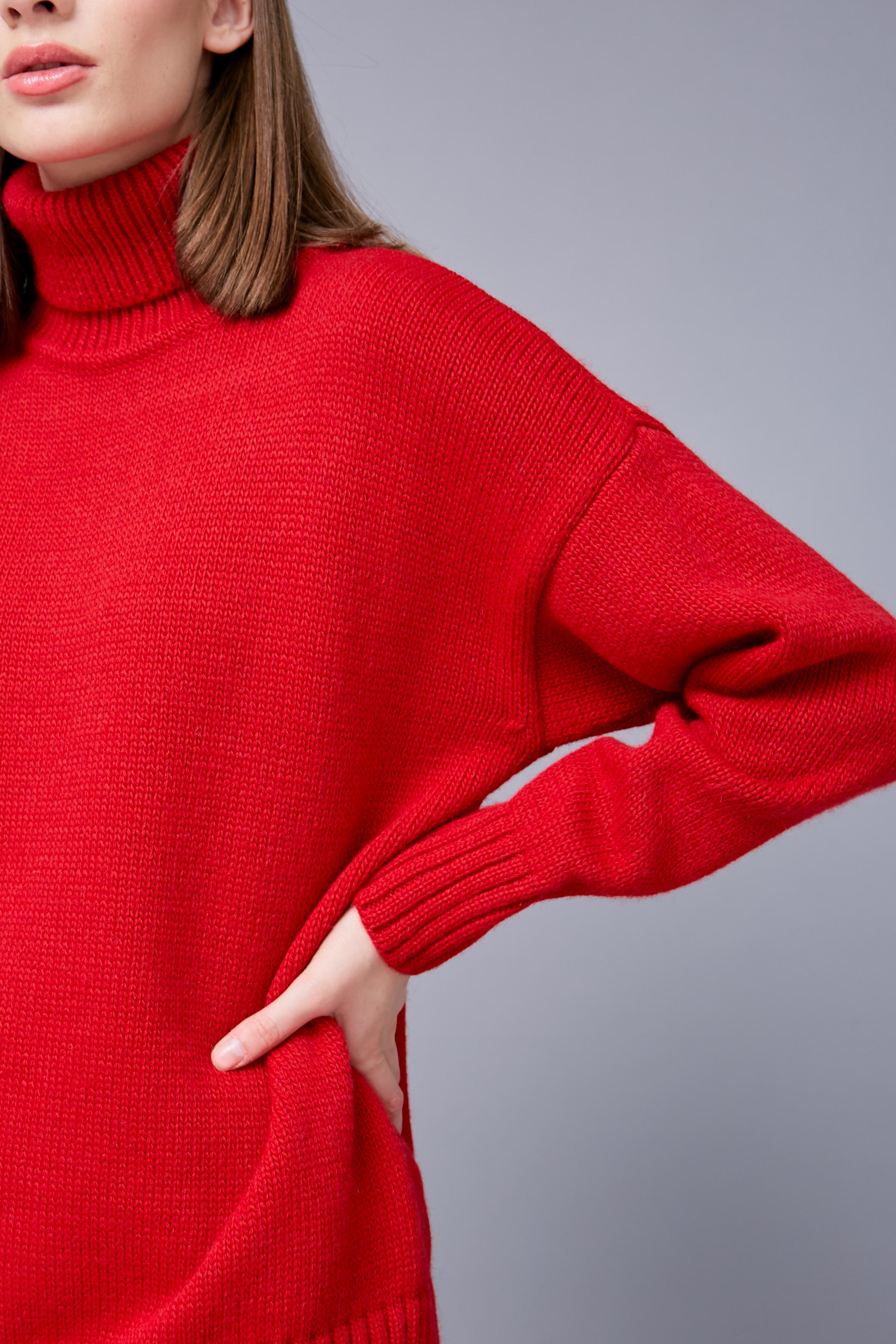 Червоний в'язаний светр з високим коміром, фото 5