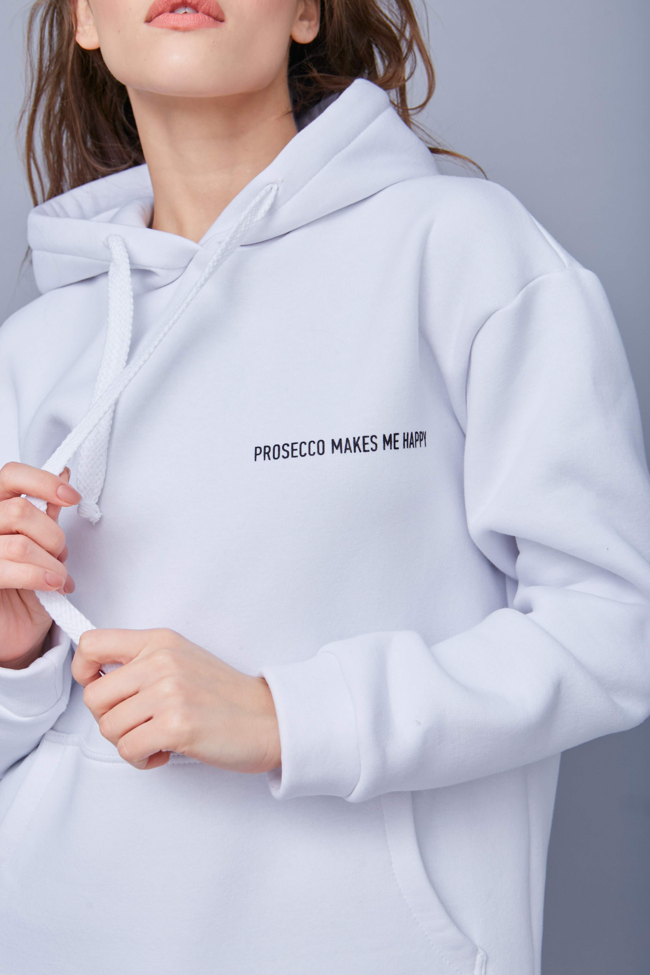 White jersey sweatshirt with the words "Prosecco makes me happy", photo 5