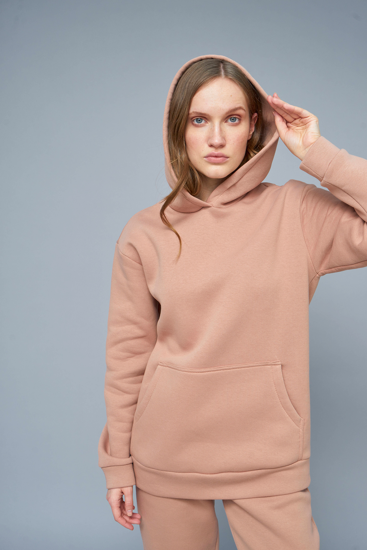 Fleece almond-colored hoodie, photo 1