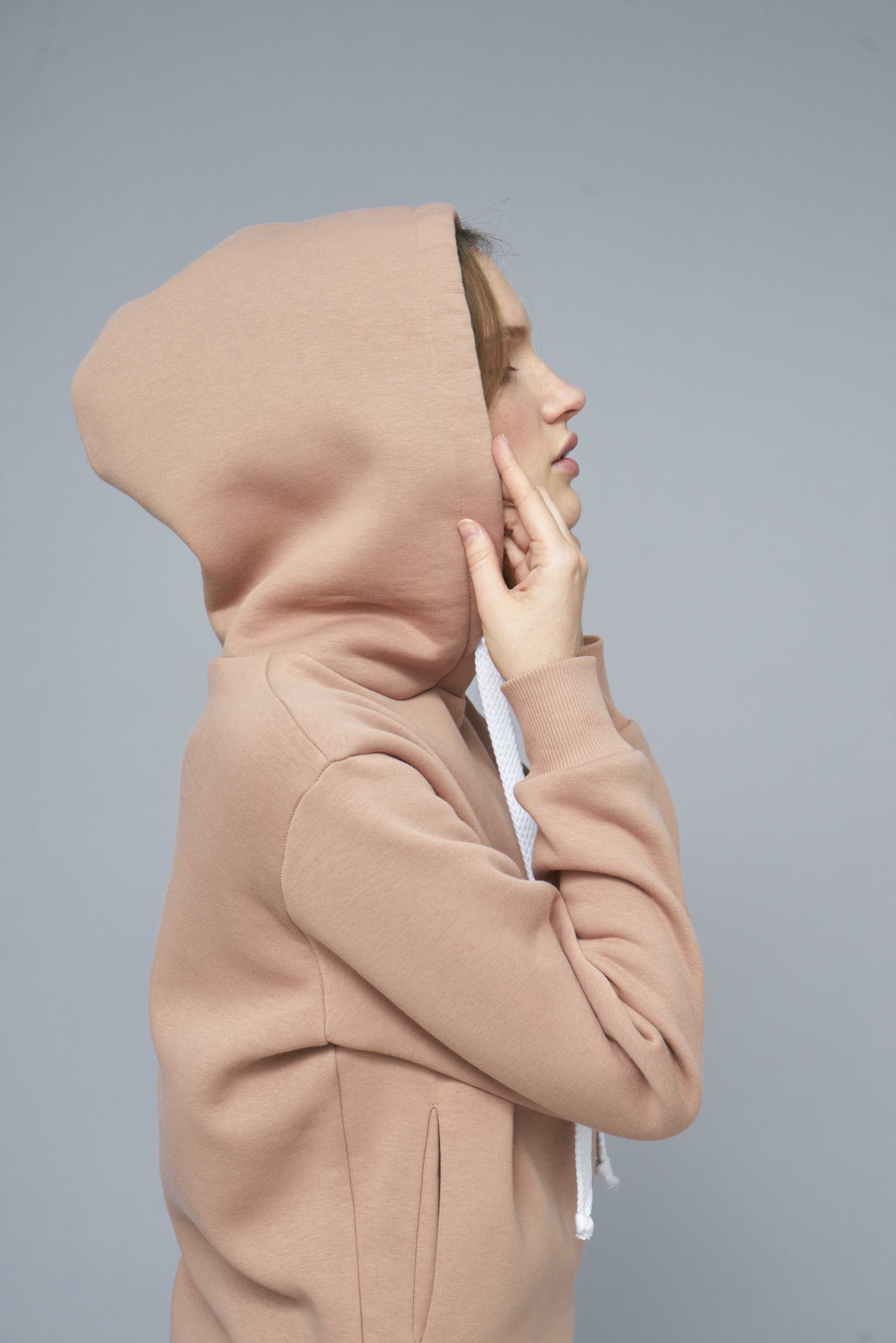 Shortened almond-colored fleece hoodie , photo 6