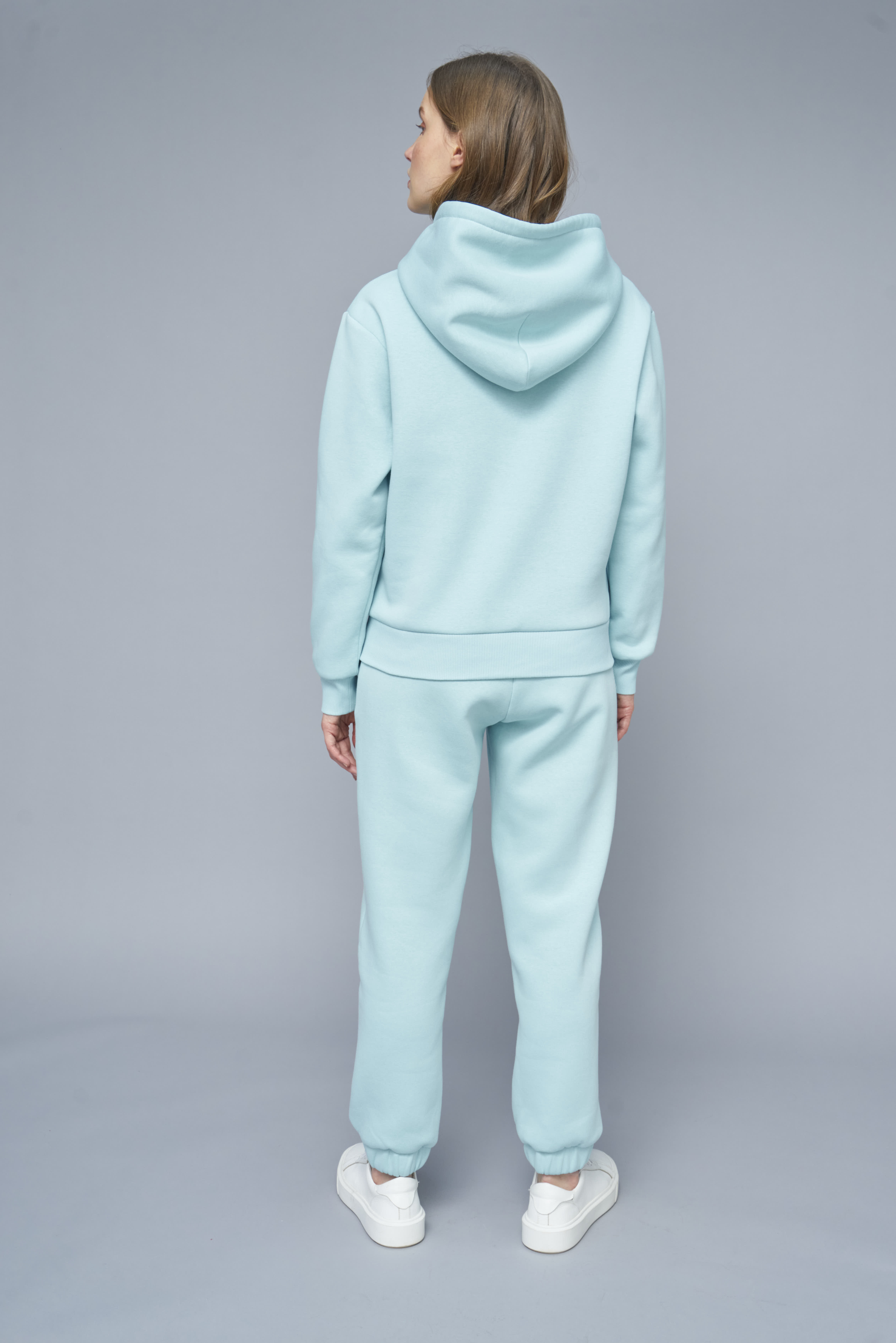 Shortened turquoise-colored fleece hoodie , photo 5