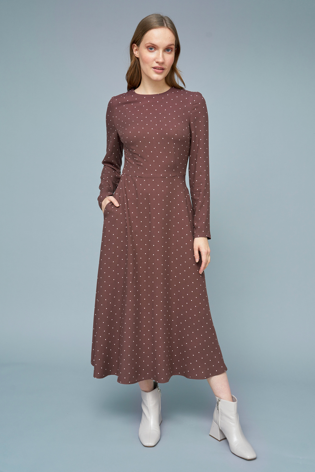 Brown midi dress with print, photo 2