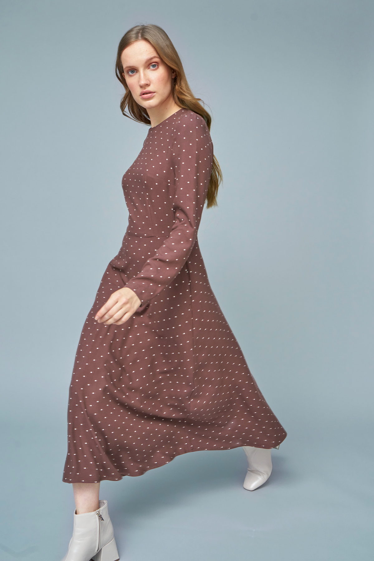 Brown midi dress with print, photo 4