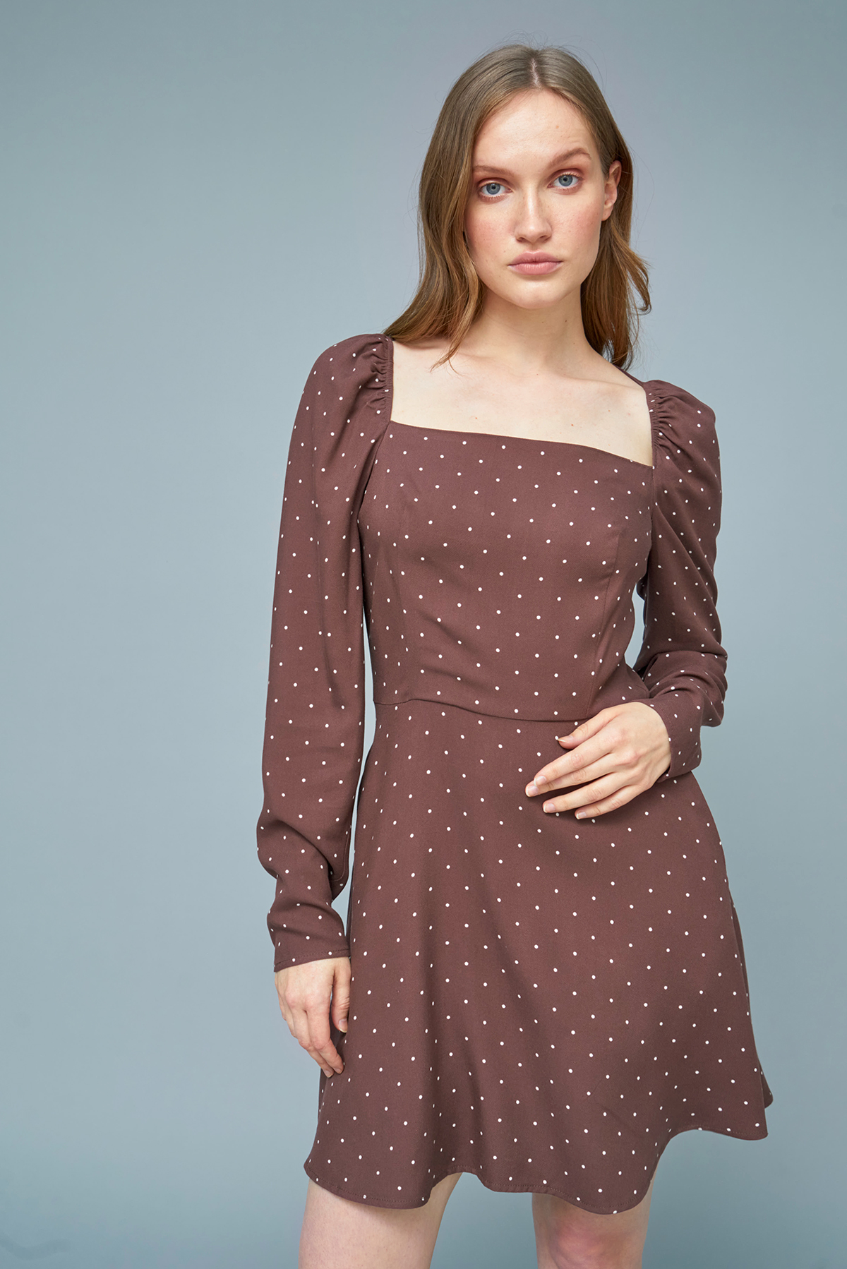 Brown viscose mini dress with print, photo 1