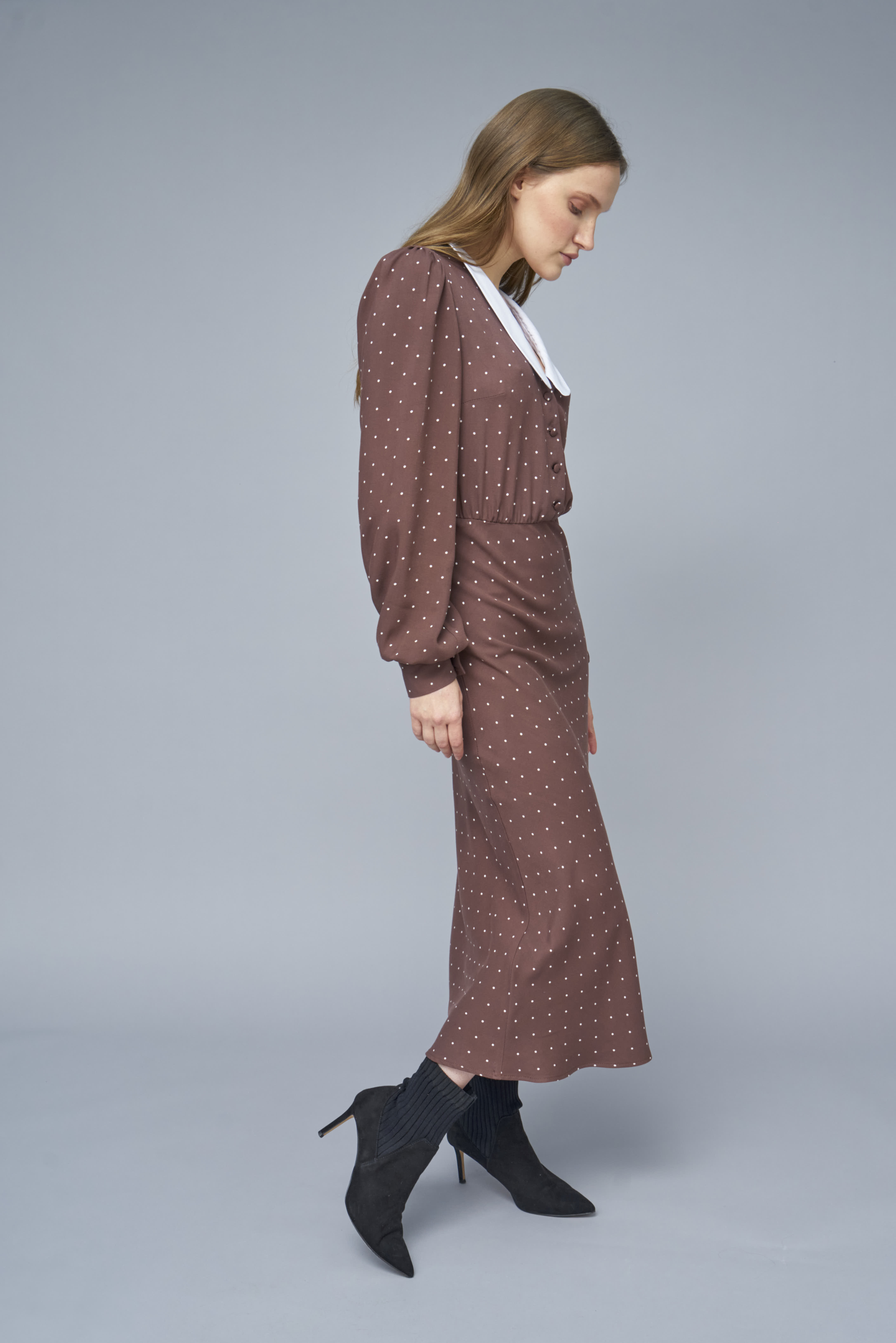 Brown viscose midi dress  with print, photo 2