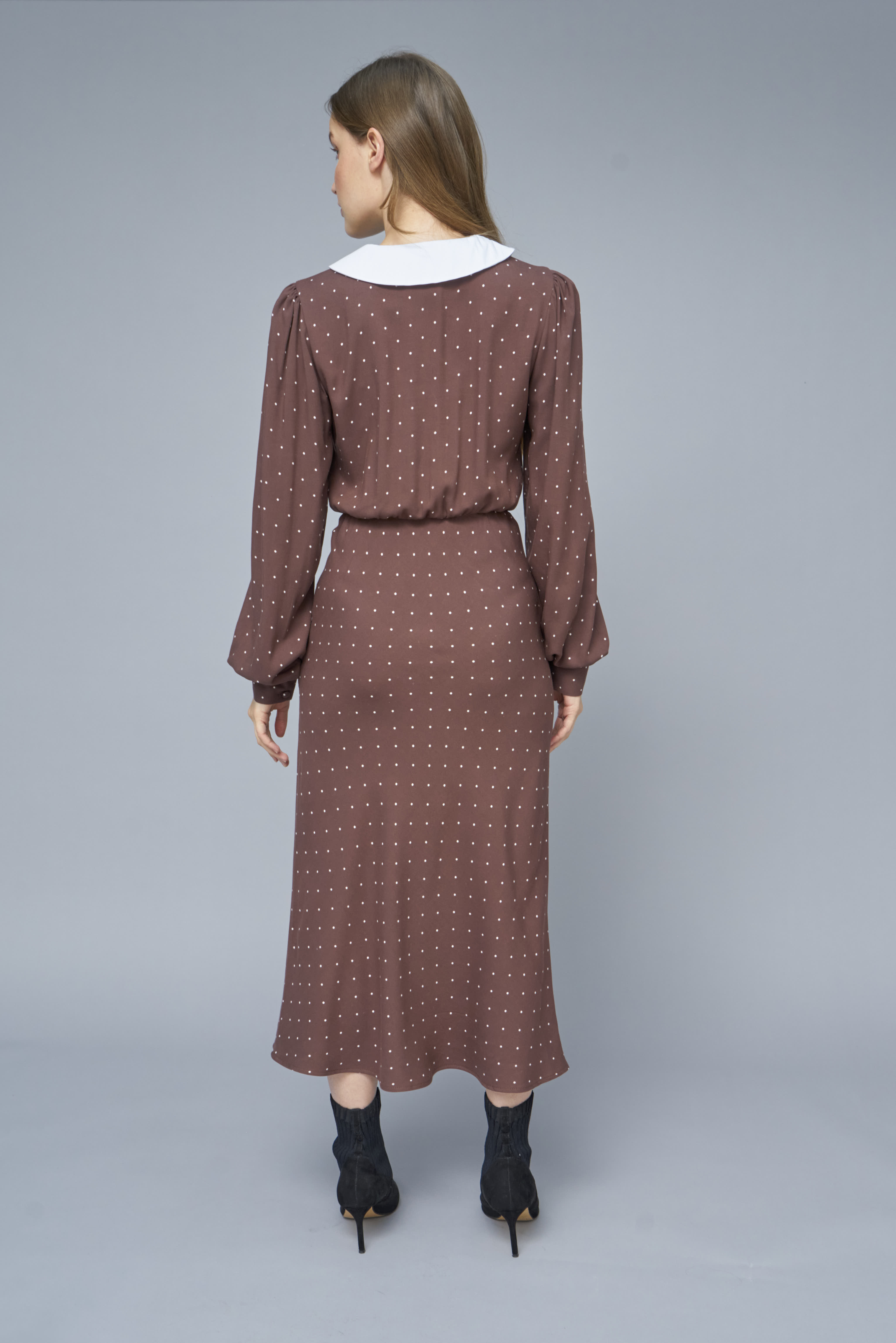 Brown viscose midi dress  with print, photo 4