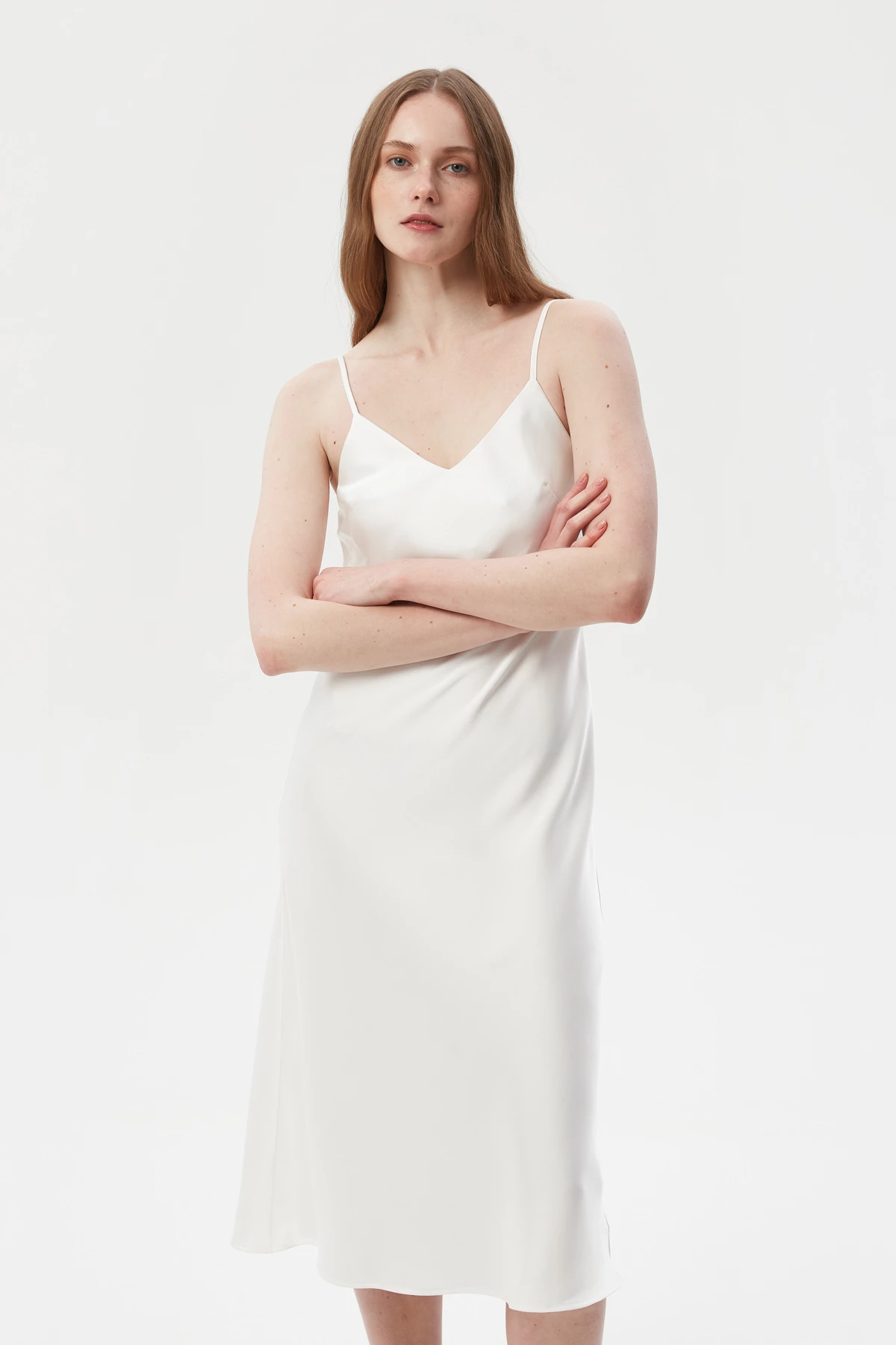Сукня-комбінація білого кольору зі щільного сатину, фото 1